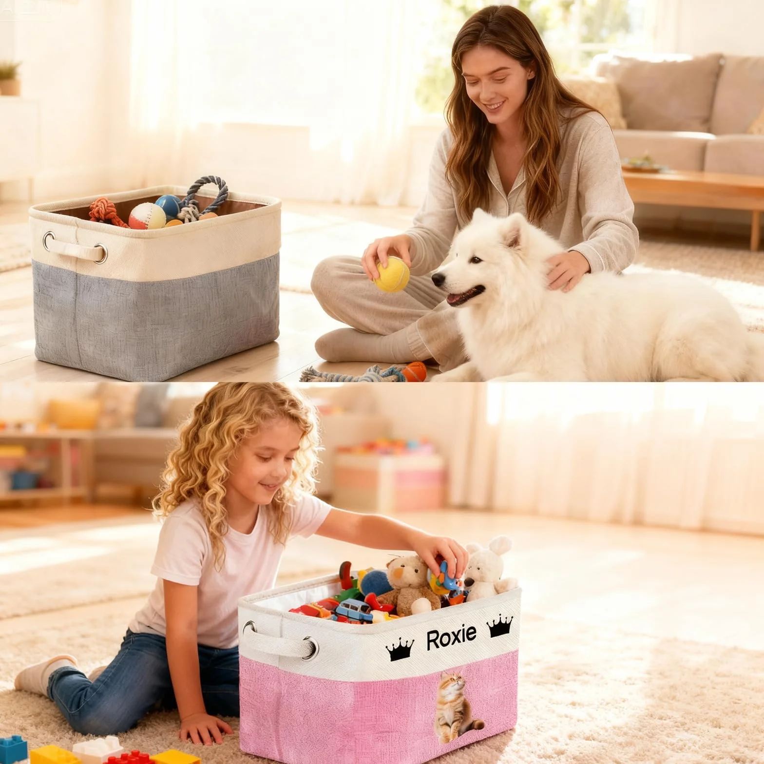 Cestino Personalizzato per Giocattoli per Animali Domestici - Organizzatore Personalizzato per Giocattoli per Cani e Gatti con Nome, Cestino Pieghevole e Durevole in Tessuto per Articoli per