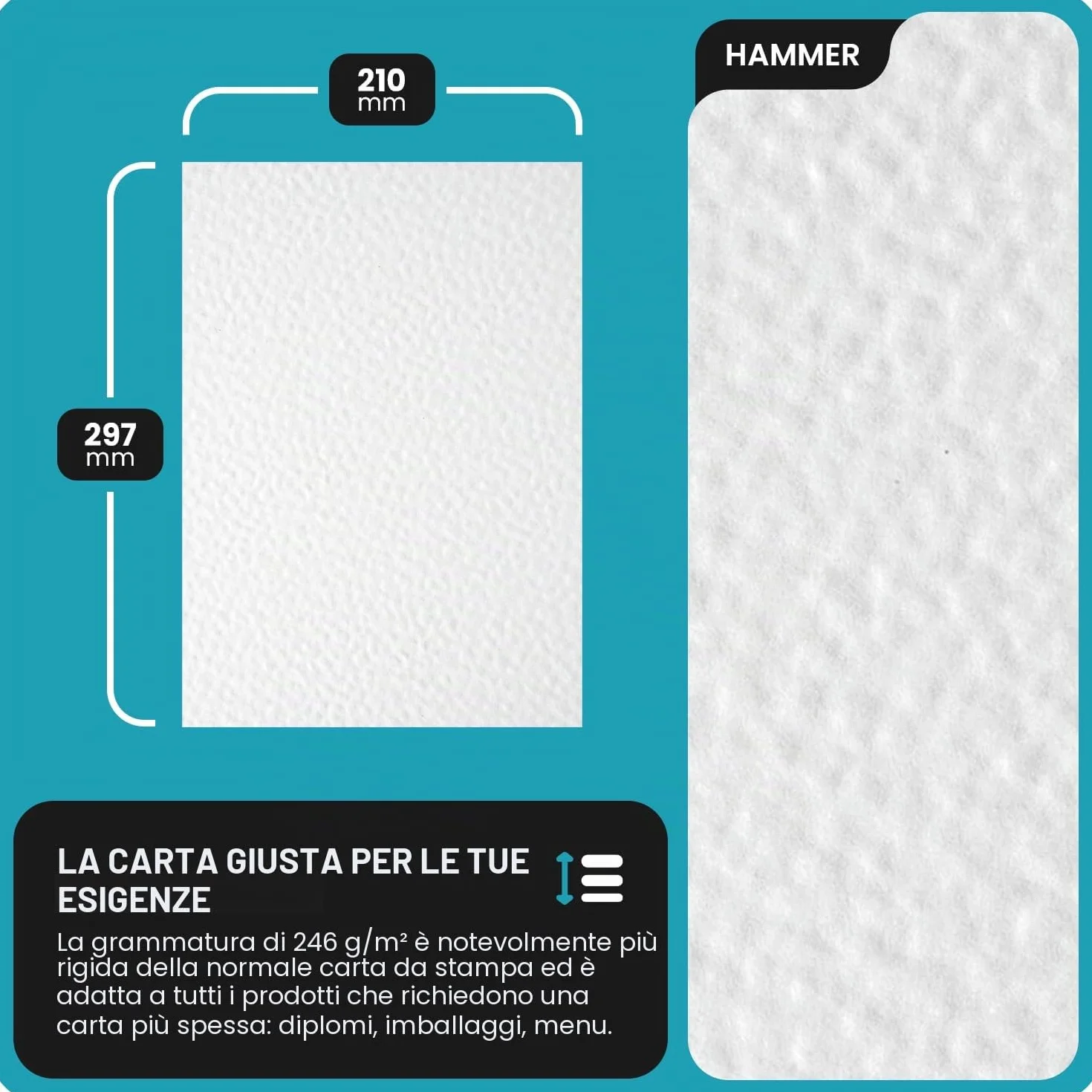 Netuno 100x cartoncino goffrato bianco martello A4 21x29,7 cm 246g carta strutturata per biglietti visita auguri