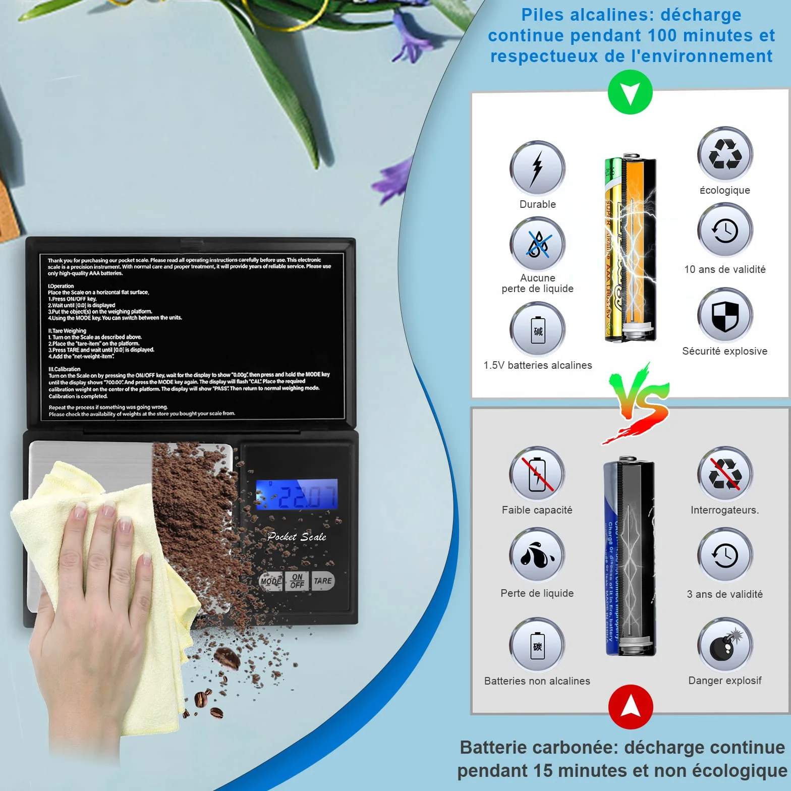 QEIHITYO Bilancia di precisione, 500 g/0,01 g, con display LCD e funzione per caffè erbe, gioielli pietre preziose, 7 unità (2 batterie incluse)