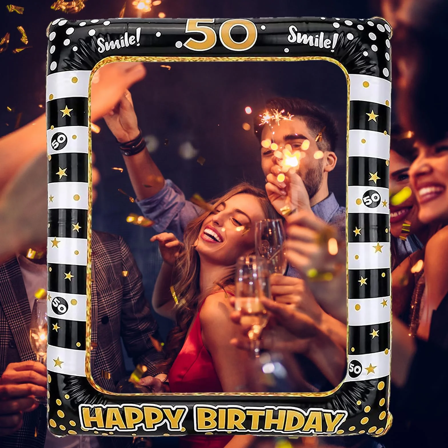 Cornice Portafoto Gonfiabile 50 Anni 71 x 58 cm Oro Compleanno Photo Booth Props