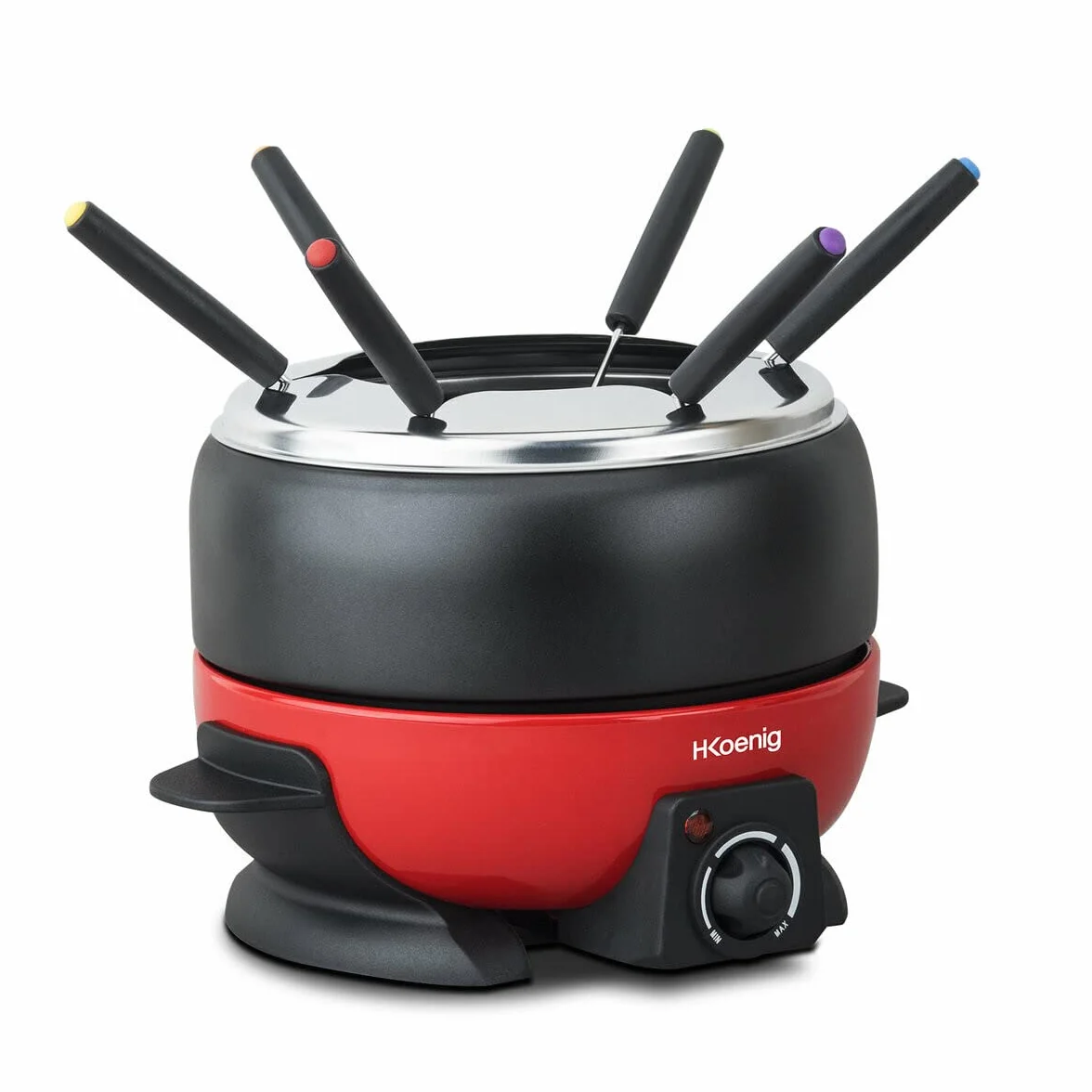 H.Koenig ALP1800 Set per fonduta elettrico 2L acciaio inox 6 forchette ciotola antiaderente rimovibile