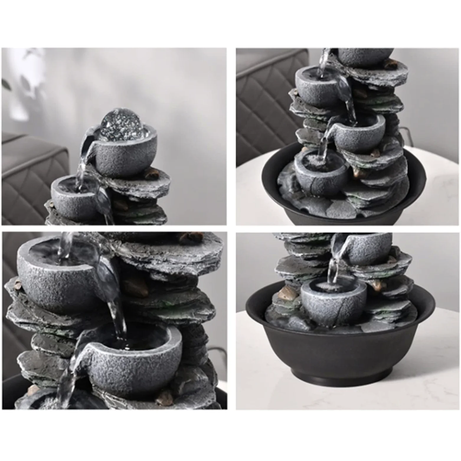 Fontane da tavolo per interni a 4 stadi Ciotola Cascata Fontana da tavolo Fontana per meditazione Zen Fontana per relax interna Fontana da tavolo con pompa automatica per ufficio Casa camera da letto