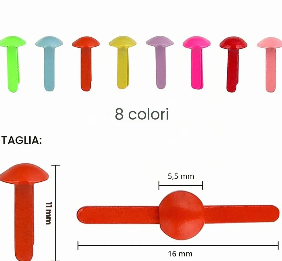 Mini fermacampioni in metallo colorati rotondi 5,5 x 11 mm 200 pezzi