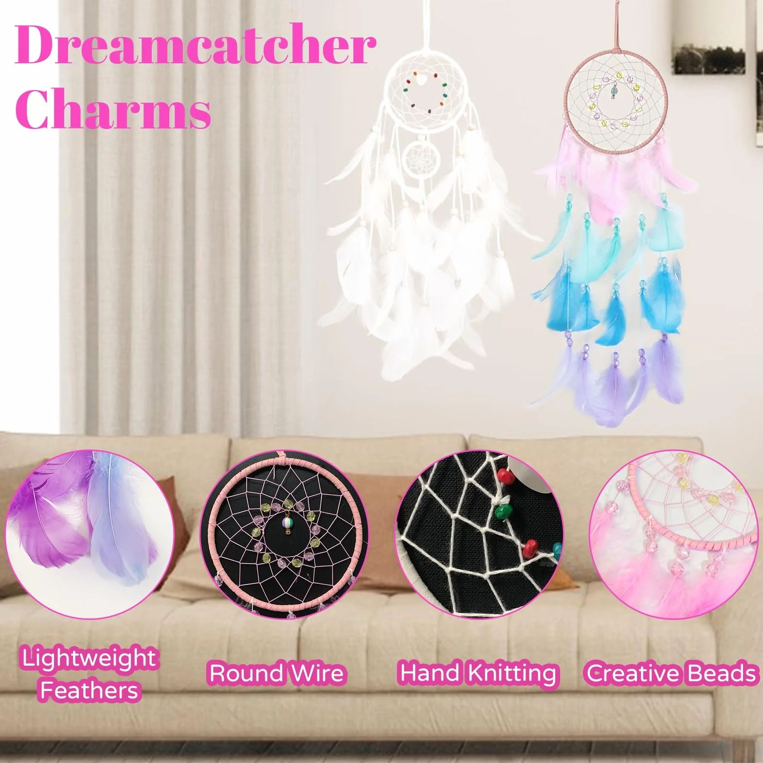 Achiappasogni Fatto a Mano con Piume Colorate, Dream Catcher per Bambini, Decorazione Casa per Ragazze Ragazzi
