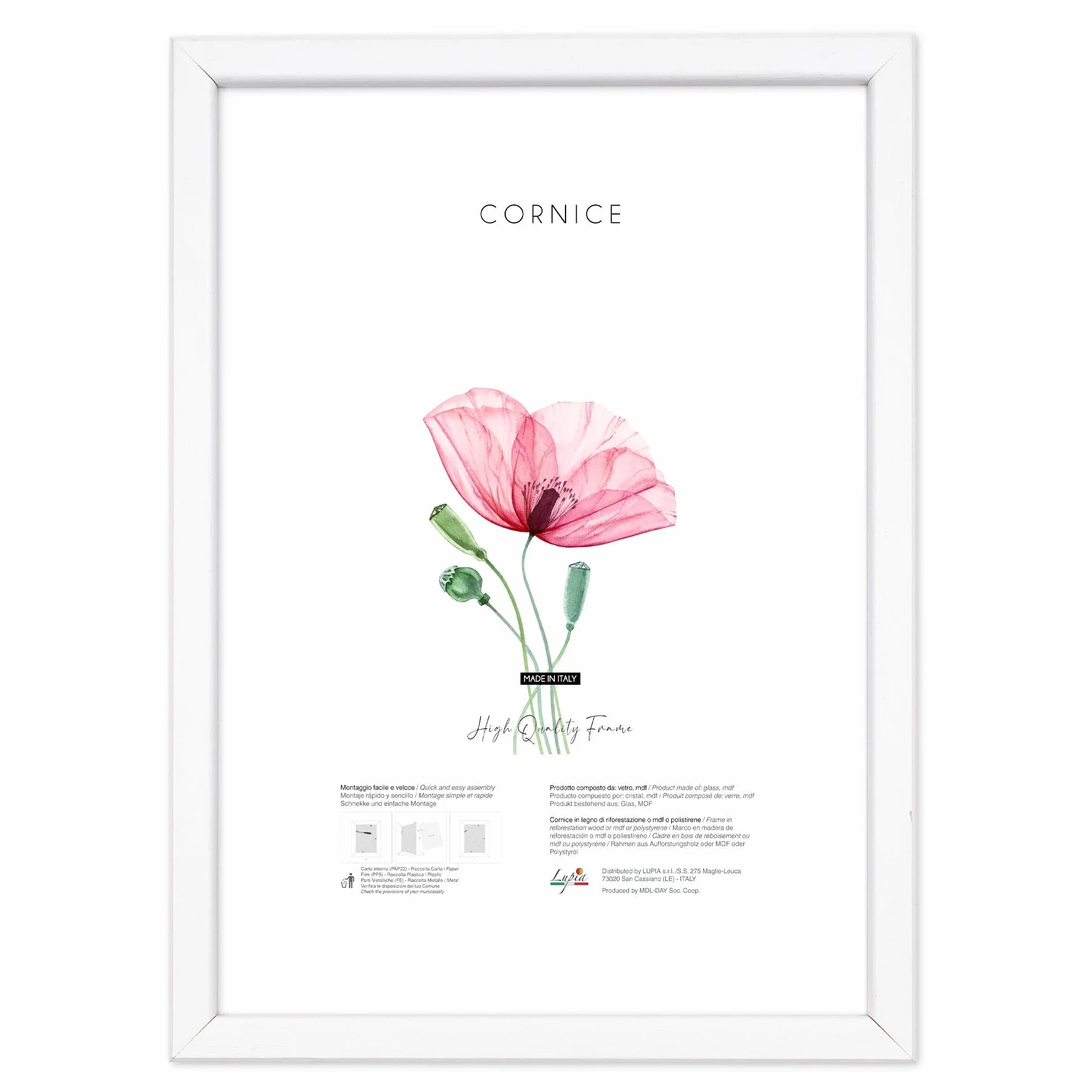 Cornice Portafoto da Parete in Legno Optical 60x80 cm Bianco Design Moderno Produzione Italiana