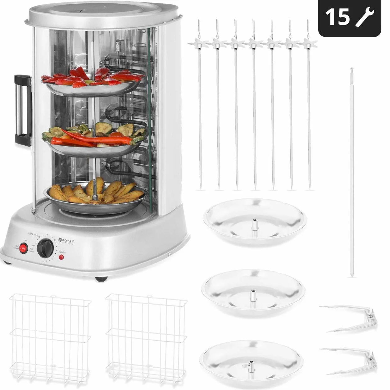 Royal Catering Grill Verticale Elettrico Grill Elettrico Verticale Professionale RCGV-1800 (4-in-1, Potenza: 1.800 W, Temperatura fino a 160 °C, Timer di 60 min)