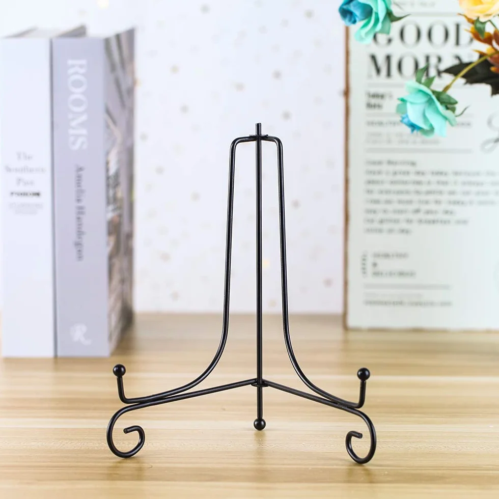 Supporto espositore in ferro per foto, cavalletto in ferro nero, espositore per cornici, libri di cucina, piatti decorativi, tablet e arte, 20 cm (confezione da 4)