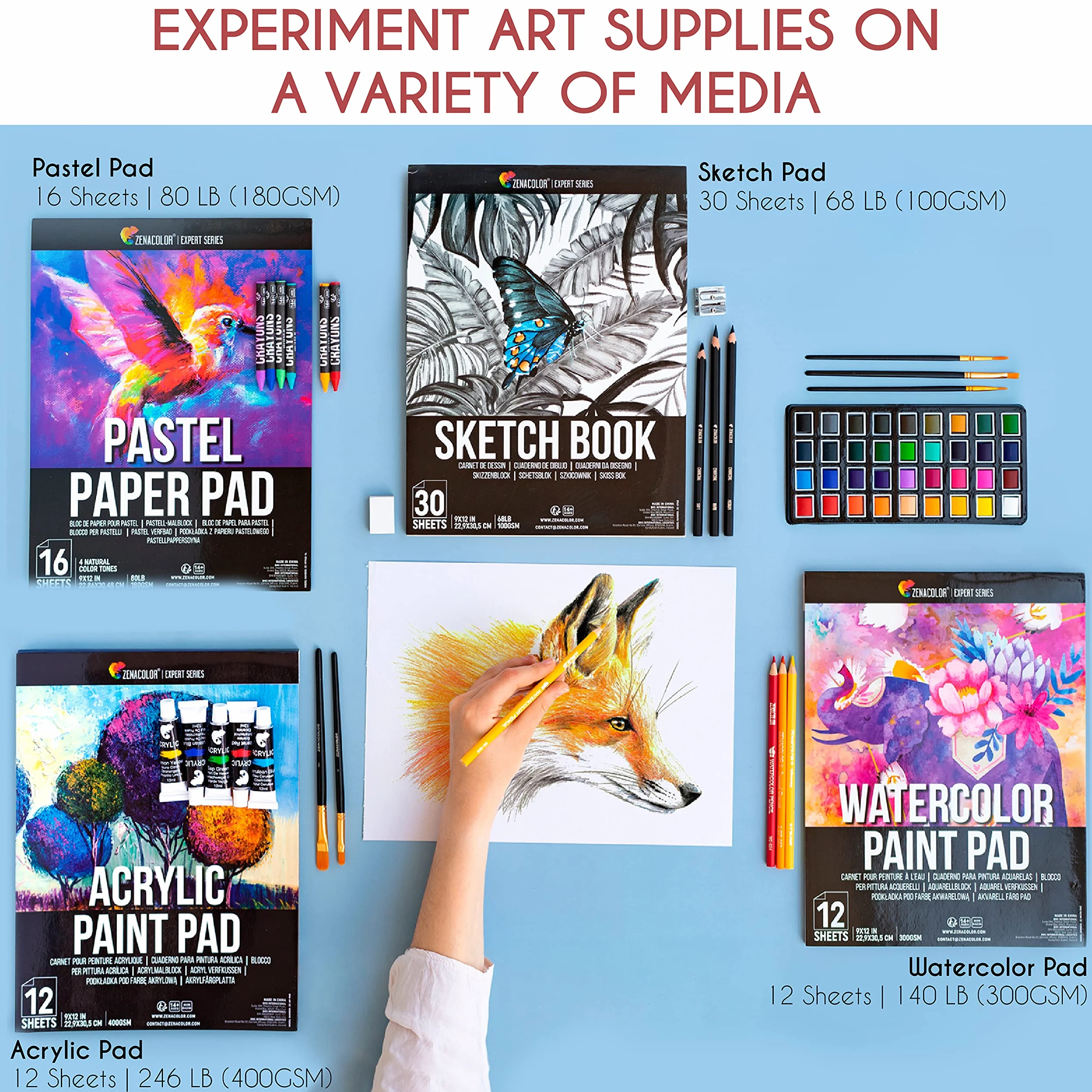Valigetta Professionale Zeanacolor (XXL) - 150 Pezzi per Disegno e Pittura - Set in Legno di Qualità - Pastelli, Colori Acrilici, a Cera e ad Acqua, Matite