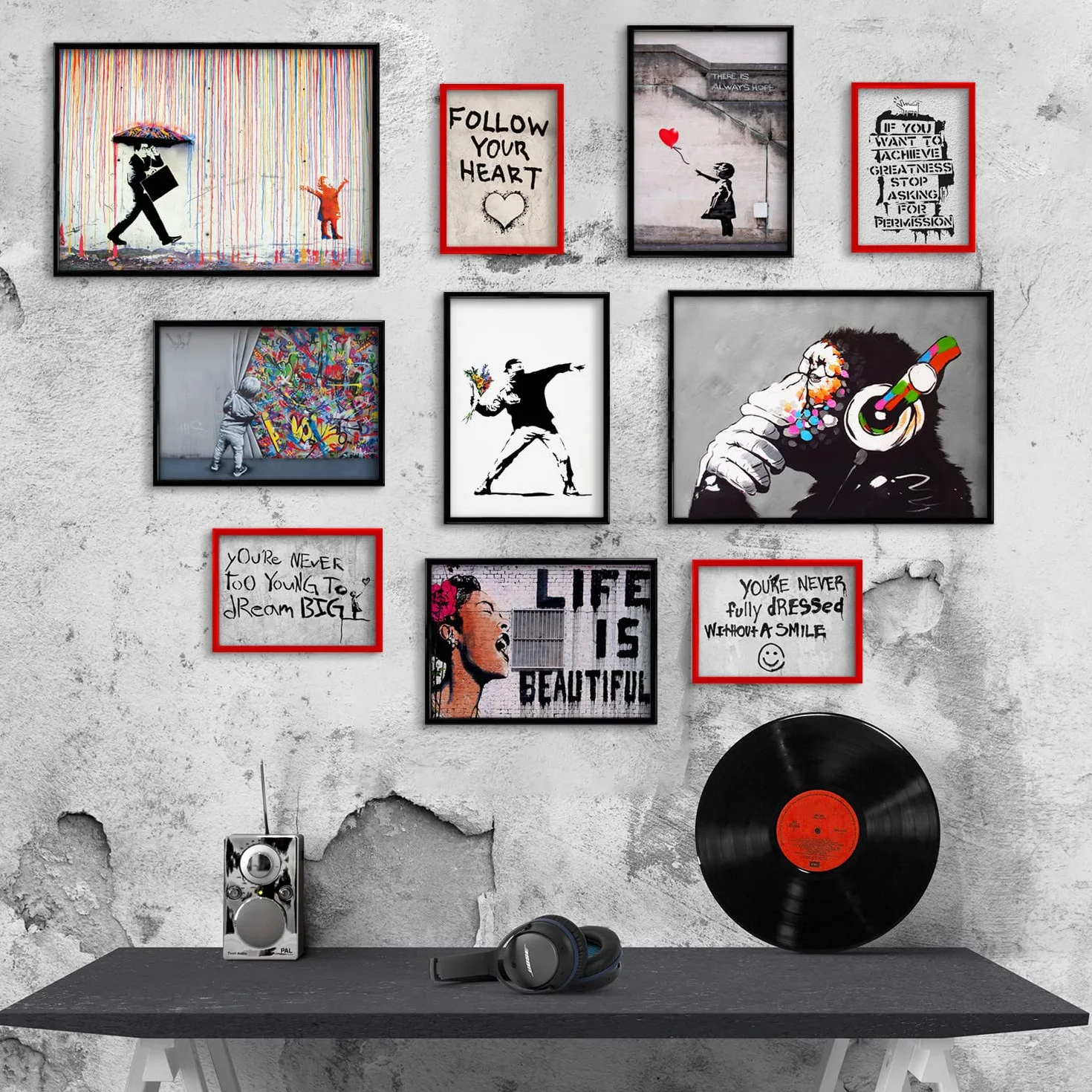 Giallobus - Set 10 poster da parete - Banksy - Raccolta Banksy 1 - Carta Patinata - | 2 x A3 42x30cm | 4 x A4 30x21cm | 4 x A5 21x15cm | - SENZA CORNICI - Stampe moderne soggiorno
