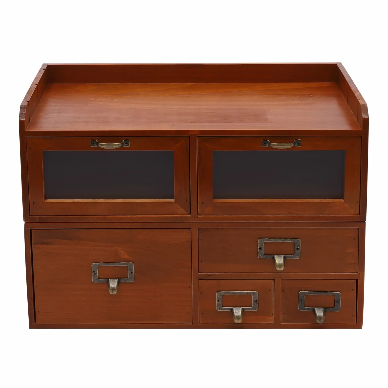 Organizer da scrivania a 6 cassetti, in legno di pino, 47 x 22 x 32 cm, marrone | Cassettiera vintage in acrilico trasparente, per cancelleria, cosmetici, gioielli e piccoli oggetti di uso quotidiano