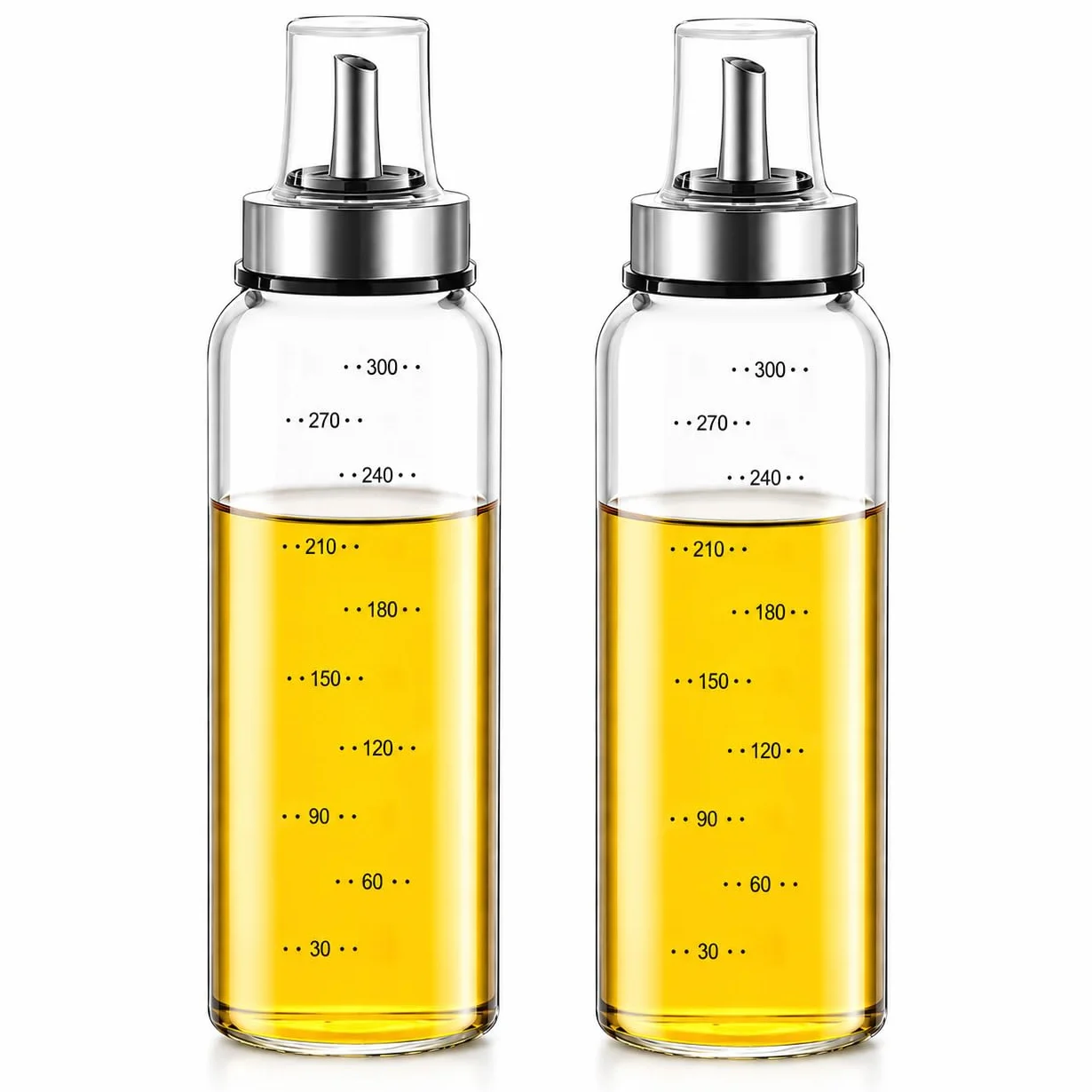 MHTECH Bottiglia per olio e aceto , corpo della bottiglia in vetro con scala, uscita dell'olio con funzione di apertura e chiusura automatica (300ml-zhizui)
