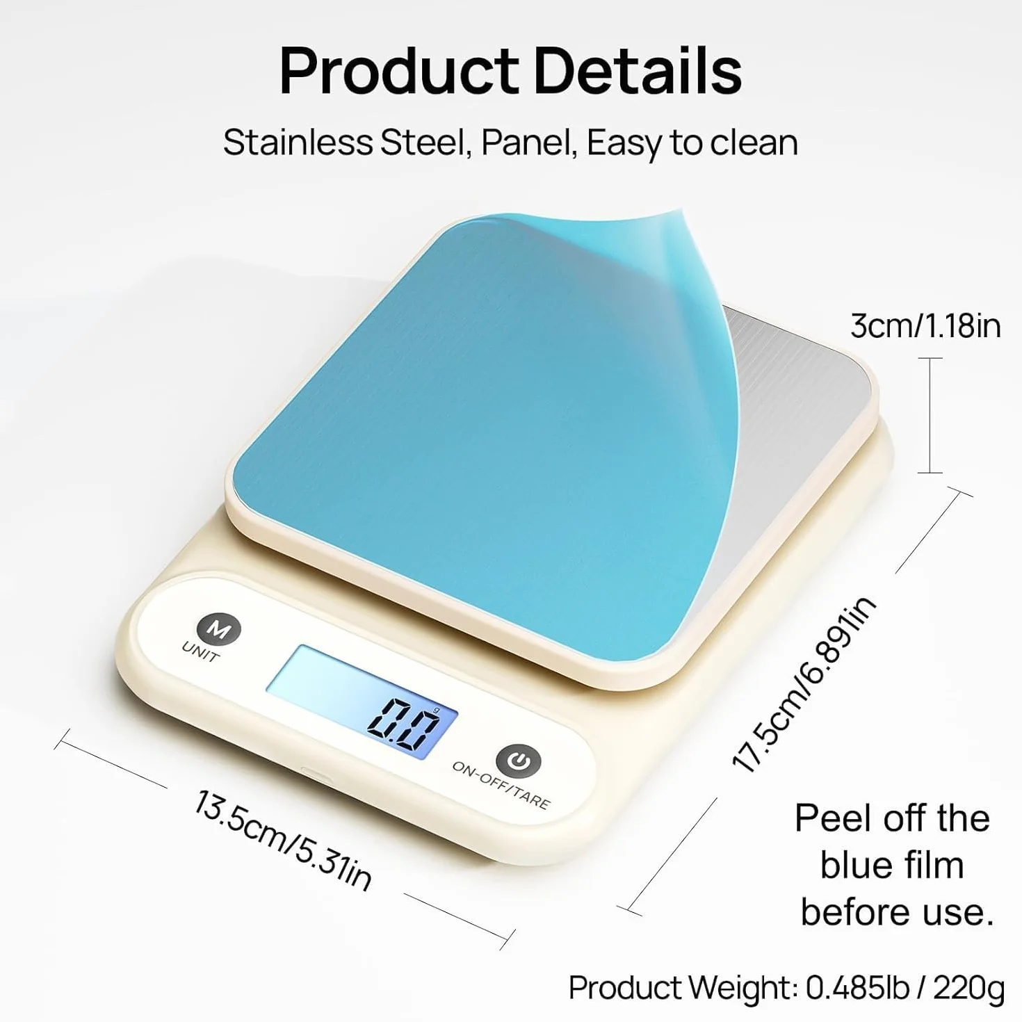 Meilen Bilancia da Cucina Digitale 11 LB/0.1 OZ, Bilancia di Precisione 5 KG / 0.1 G per cucinare e cuocere al forno, Batteria al litio integrata da 300 mAh, Ricarica di tipo C, Bianca