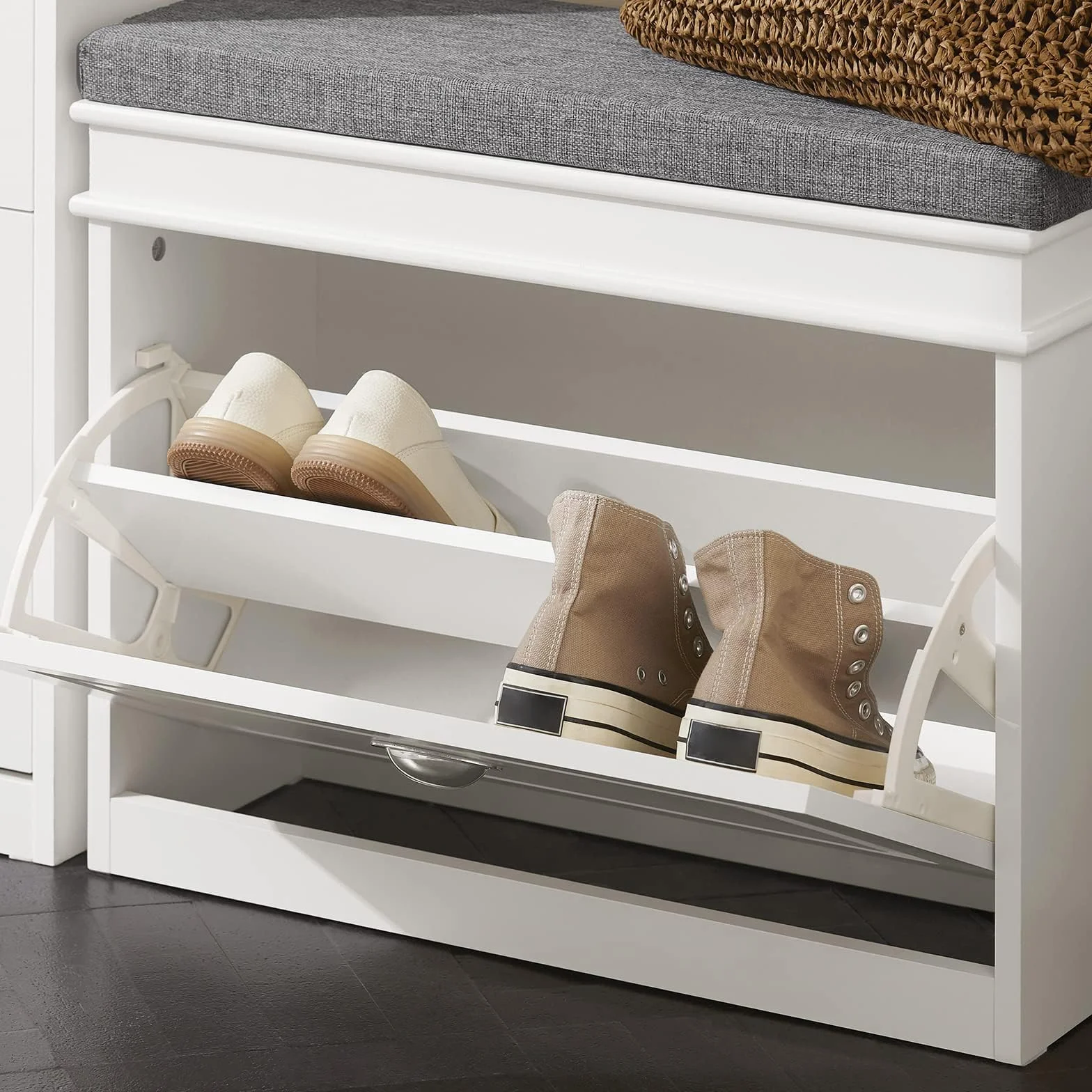 SoBuy Scarpiera Salvaspazio Slim con Seduta Panca Ingresso Contenitore Legno 60x24x51 cm Bianco FSR82-K-W