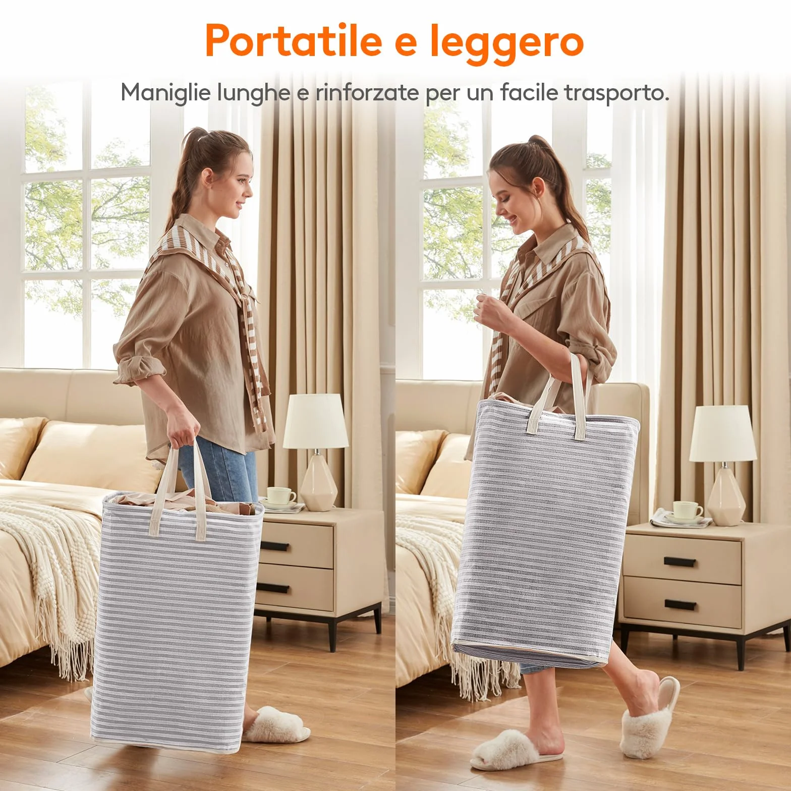Lifewit Cesto Portabiancheria, Grande Cesta Portabiancheria Pieghevole con Manici Allungati, Portabiancheria Sporca, Laundry Basket per Vestiti, Asciugamani, Coperte, Grigio, 80 L, Set di 2