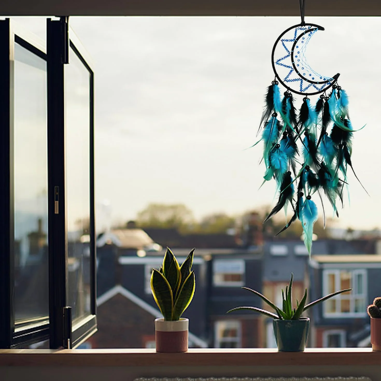 Dream Catcher Piuma Luna Ciondolo Decorativo Fatto a Mano Retrò