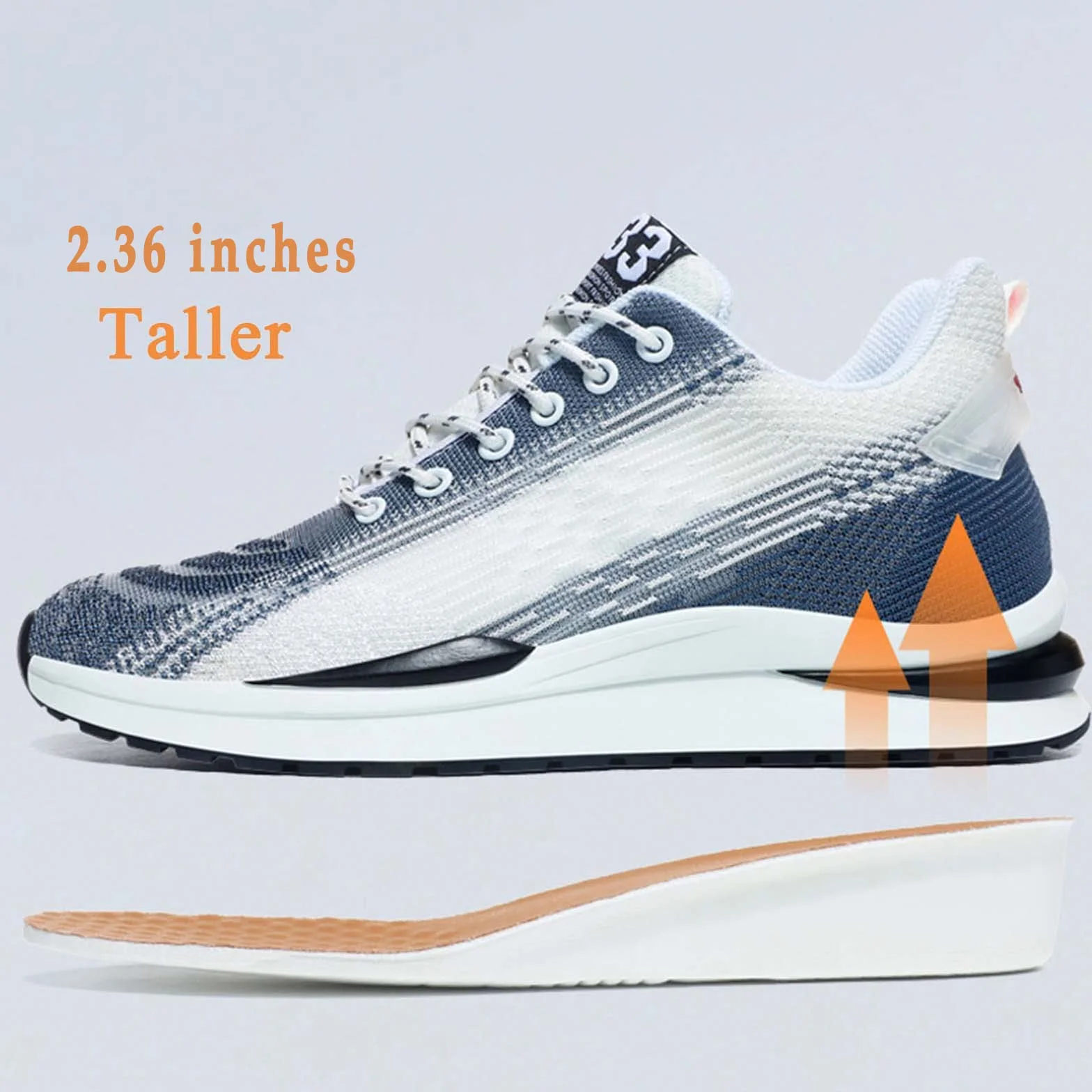 Scarpe da ginnastica da uomo, invisibili, con lacci, altezza regolabile, altezza 6 cm, tacco nascosto