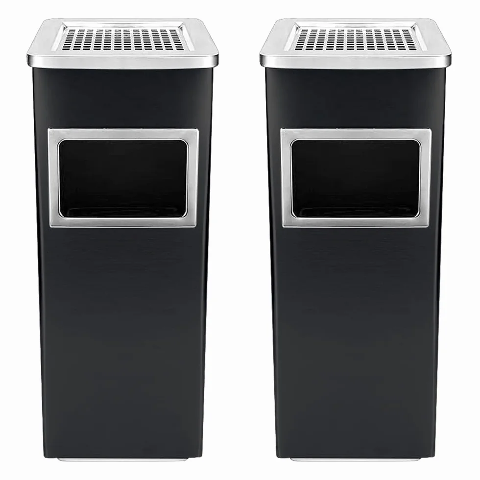 HUOLE Pattumiera con Posacenere Acciaio Inox Contenitore Cestino Design Elegante Funzionale Raffinato Inserti Rimovibili Robusto Capacità - Nero (2pz) 30 * 24 * 60 cm - 48 l