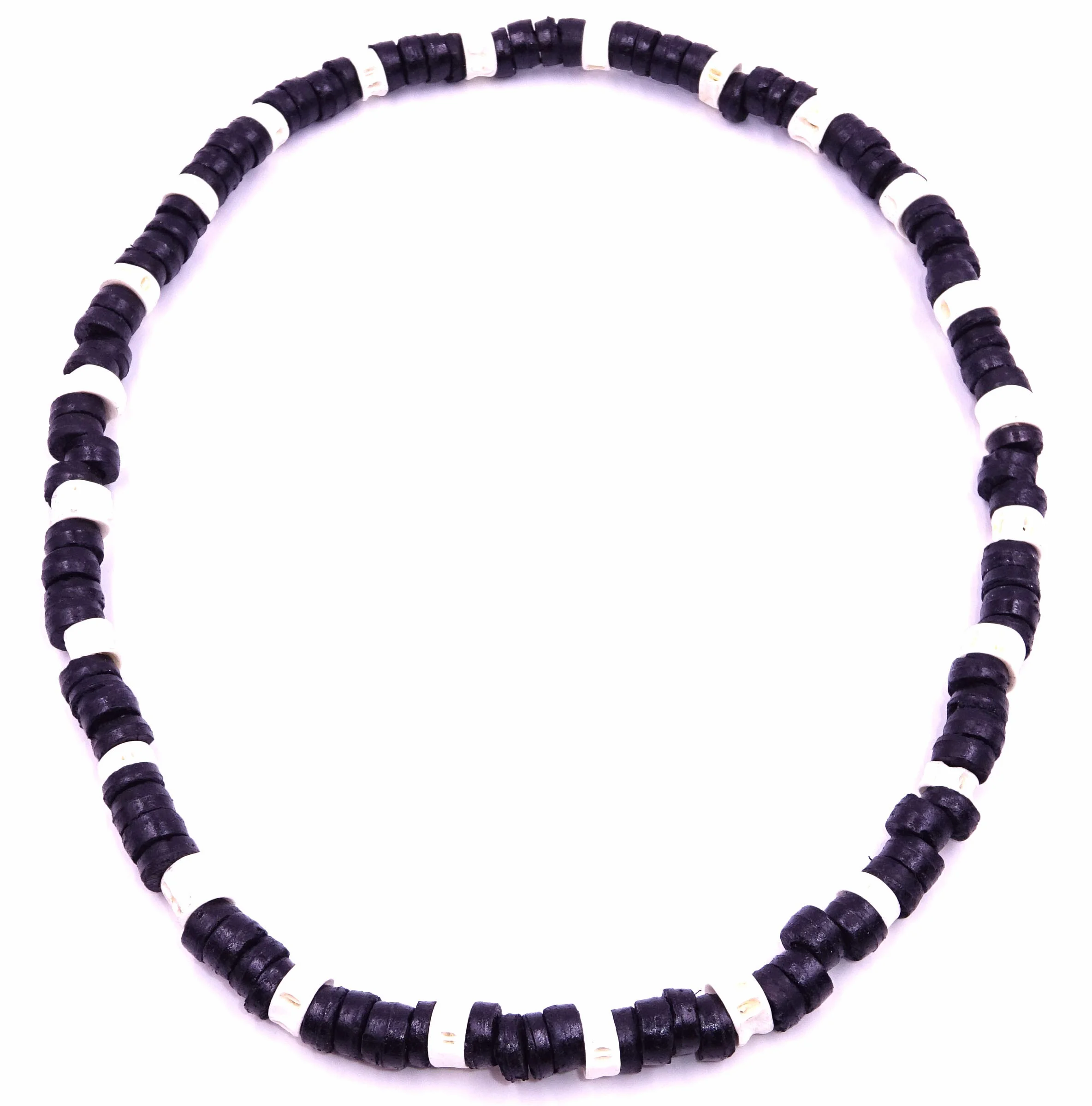 Funight Collana Surf Surfista Coco Etnico Legno Perle di Coco Girocollo Tribale Ciondolo Uomo Donna Bambino Nero Bianco, Legno, Perla