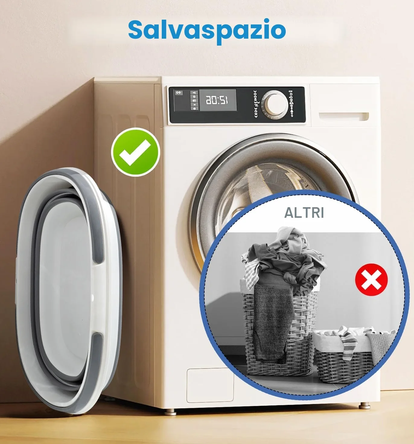 Secchio Pieghevole 16L con Manici, Secchio per Pulizie Silicone Richiudibile Salvaspazio per Lavaggio Camping, Bacinella Portatile per Casa & Auto, 4,2 Galloni Secchio Plastica Compatto Multifunzione