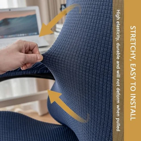 Coprisedia elasticizzato da gaming, rimovibile, per sedie da ufficio e computer, stile corsa, blu navy, con braccioli e fondo elastico, misura universale