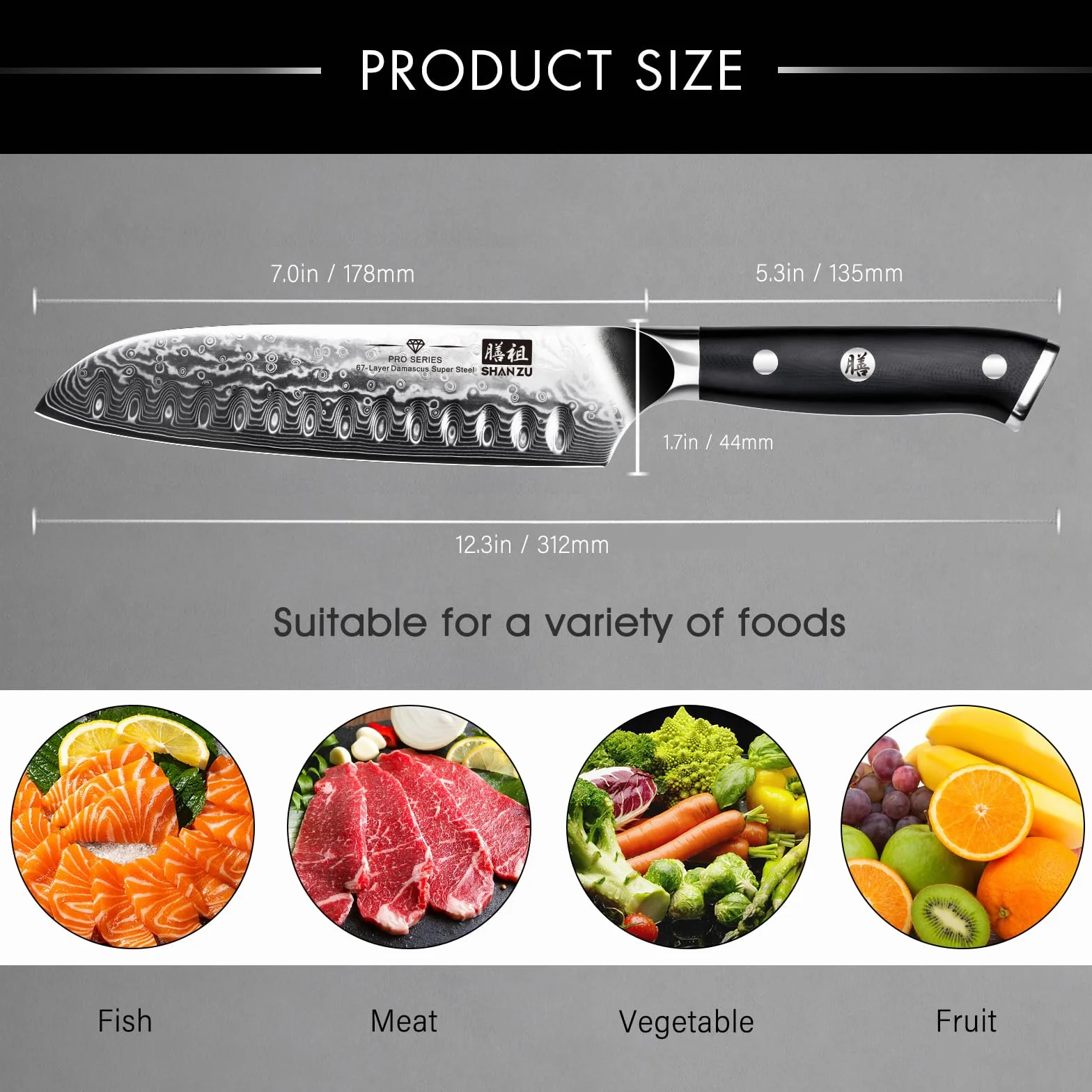 SHAN ZU Coltello Santoku Coltello Santoku da 8 Pollici in Acciaio Giapponese Damasco Coltelli da Cucina Professionali Affilato Super Acciaio ad Alto Tenore di Carbonio 67 Strati con Manico G10