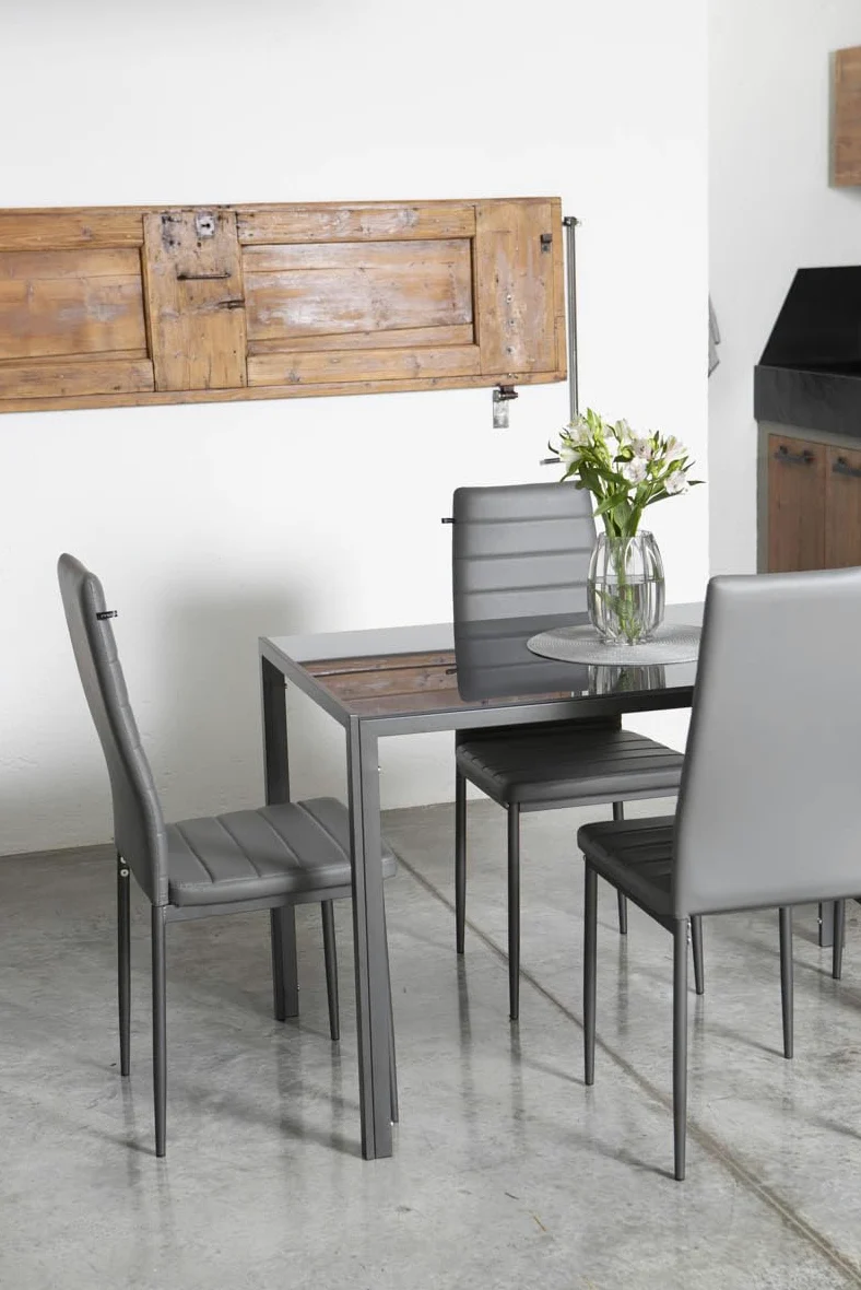 SIEDITI FUORI E DENTRO Set pranzo Tavolo Rettangolare Ettore + 4 Sedie Imbottite con schienale alto Lidia (Grigio Scuro)