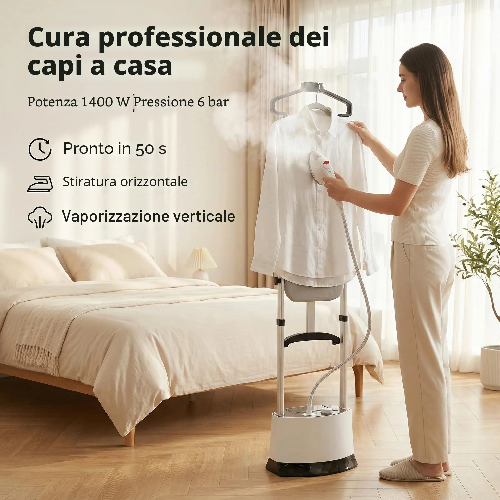 Ferro da Stiro Verticale Professionale 1400W 6 Bar 12 Livelli Temperatura Asse Pieghevole Serbatoio 1,6L