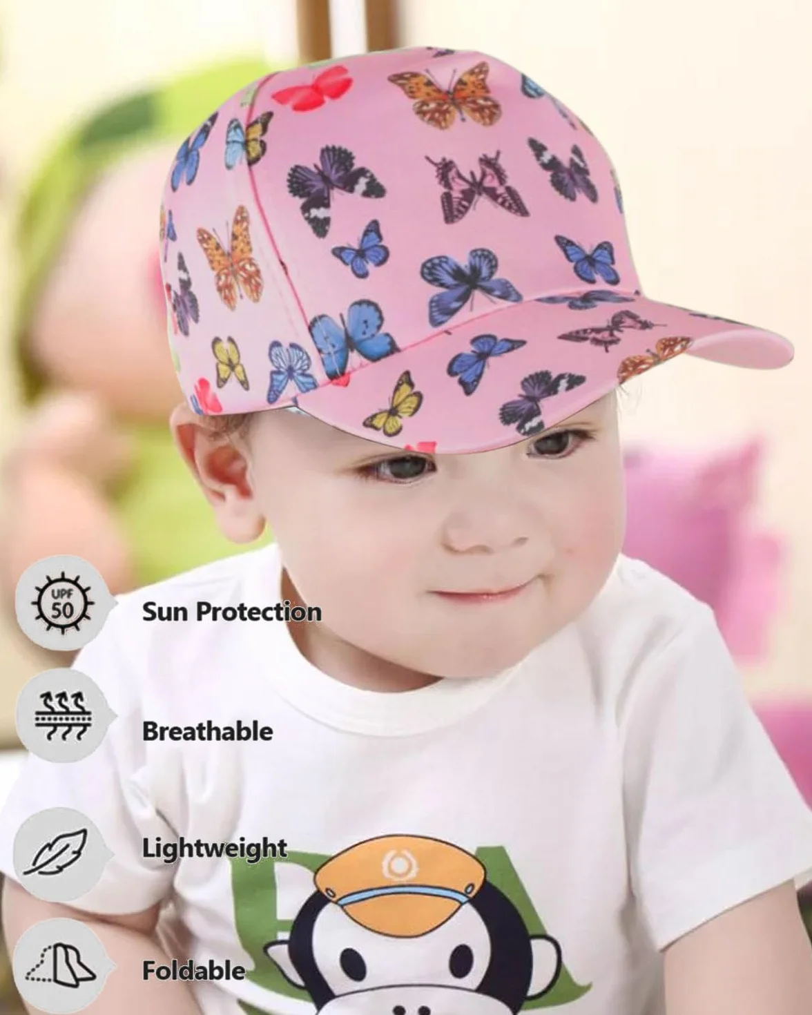 Cappello Baseball Bambino con Visiera Regolabile Protezione UV Rosa
