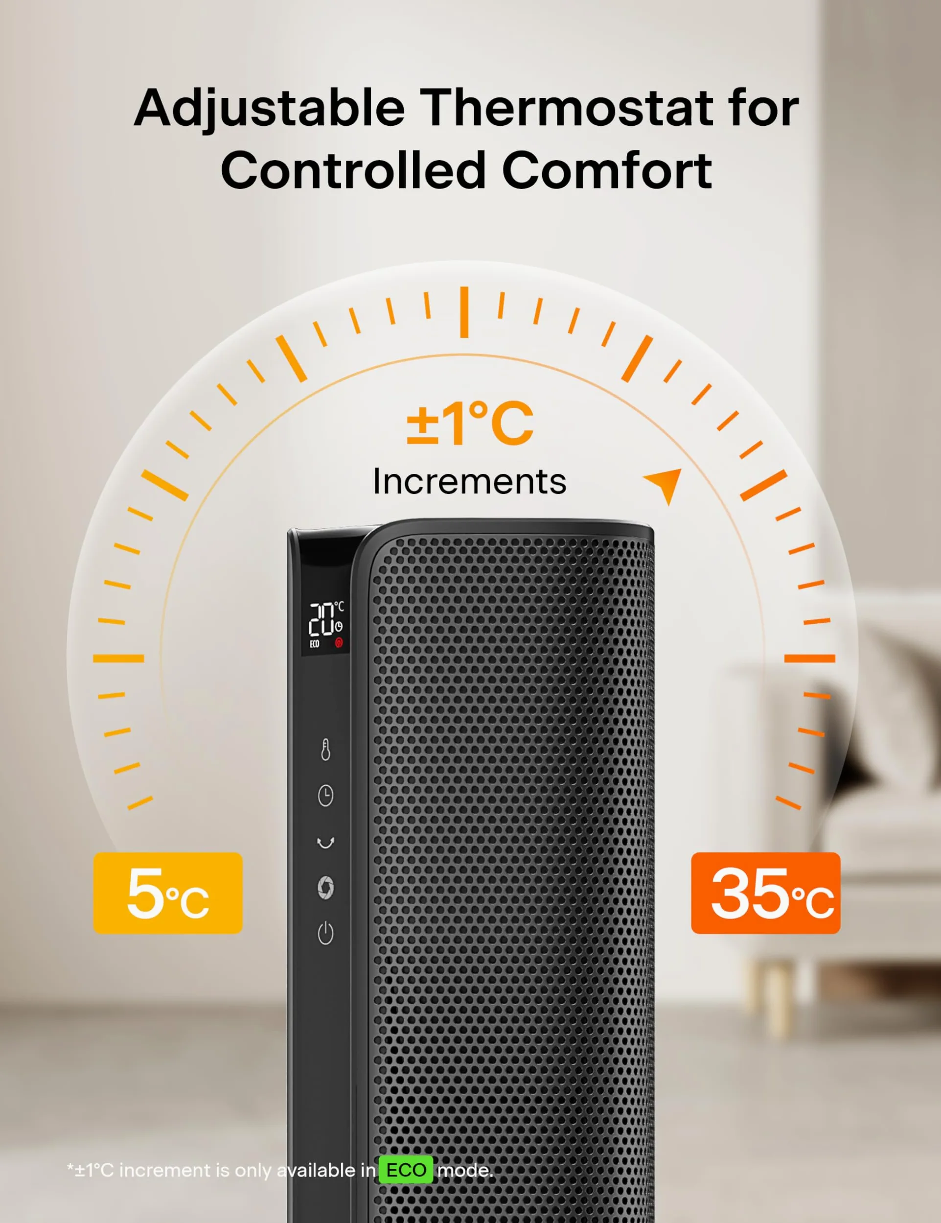 PELONIS - Ventilatore elettrico da 2000 W con telecomando, riscaldamento rapido 2S, oscillazione 75°, modalità ECO, surriscaldamento, protezione antiribaltamento, termoventilatore in ceramica a bassa