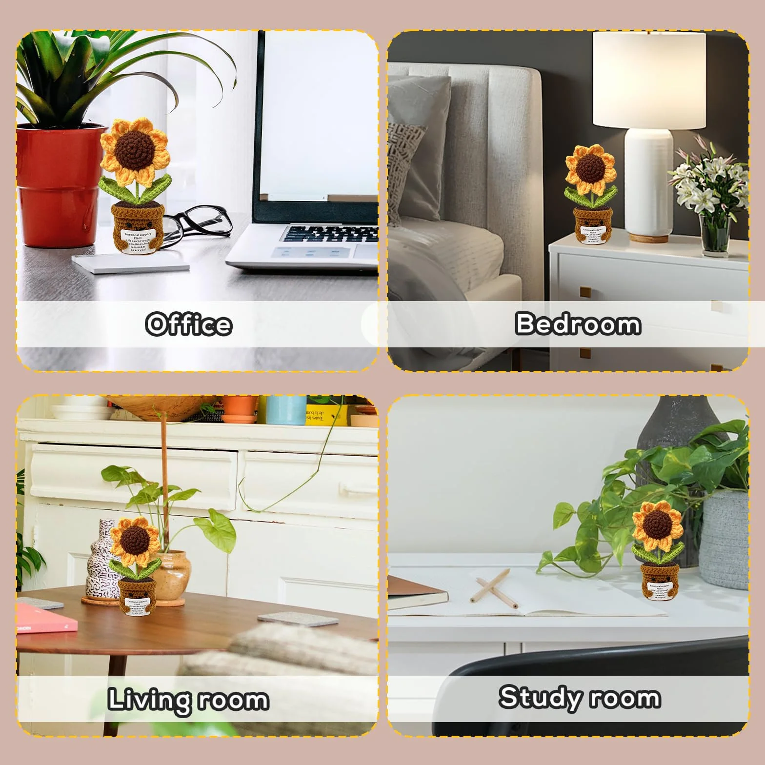 Pocket Hug Girasole - Bambola di lana fatta a mano con messaggio positivo regalo perfetto per amici colleghi e momenti speciali