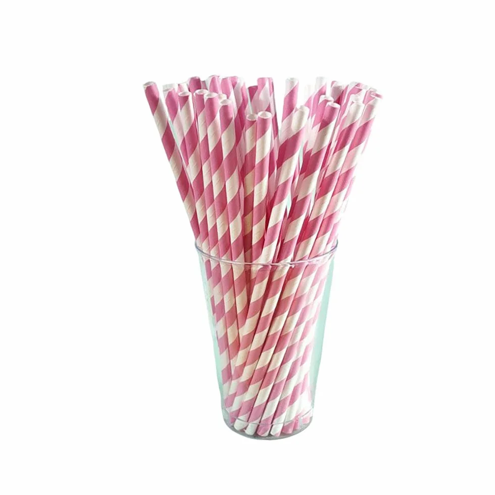Cannucce usa e getta, carta a righe ecologica, biodegradabile, per cocktail, succhi di frutta, caffè, bar, ristoranti (rosa)