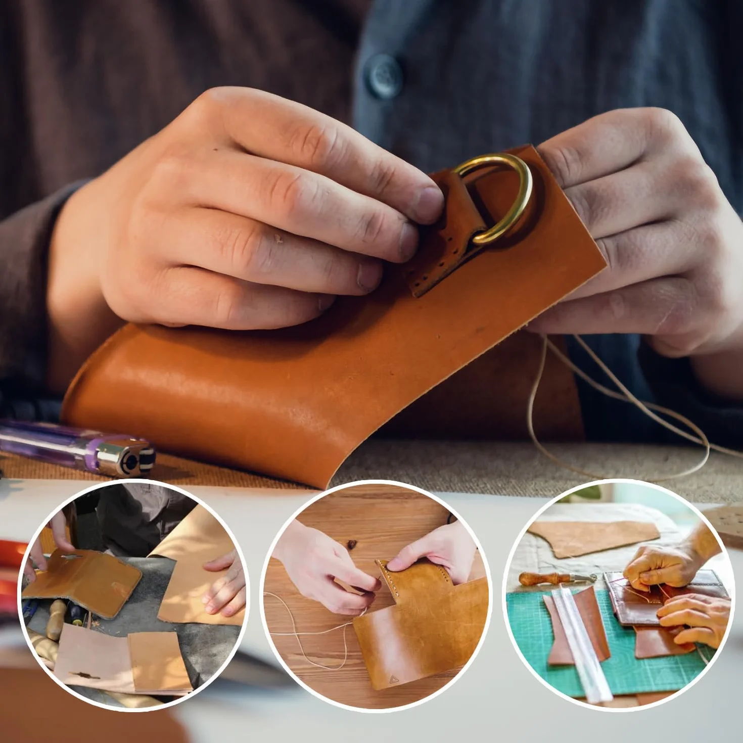 Aghi da Cucito per Pelle 15pz Kit Acciaio Cruna Grande Piegato Resistente Custodia Legno Artigianato