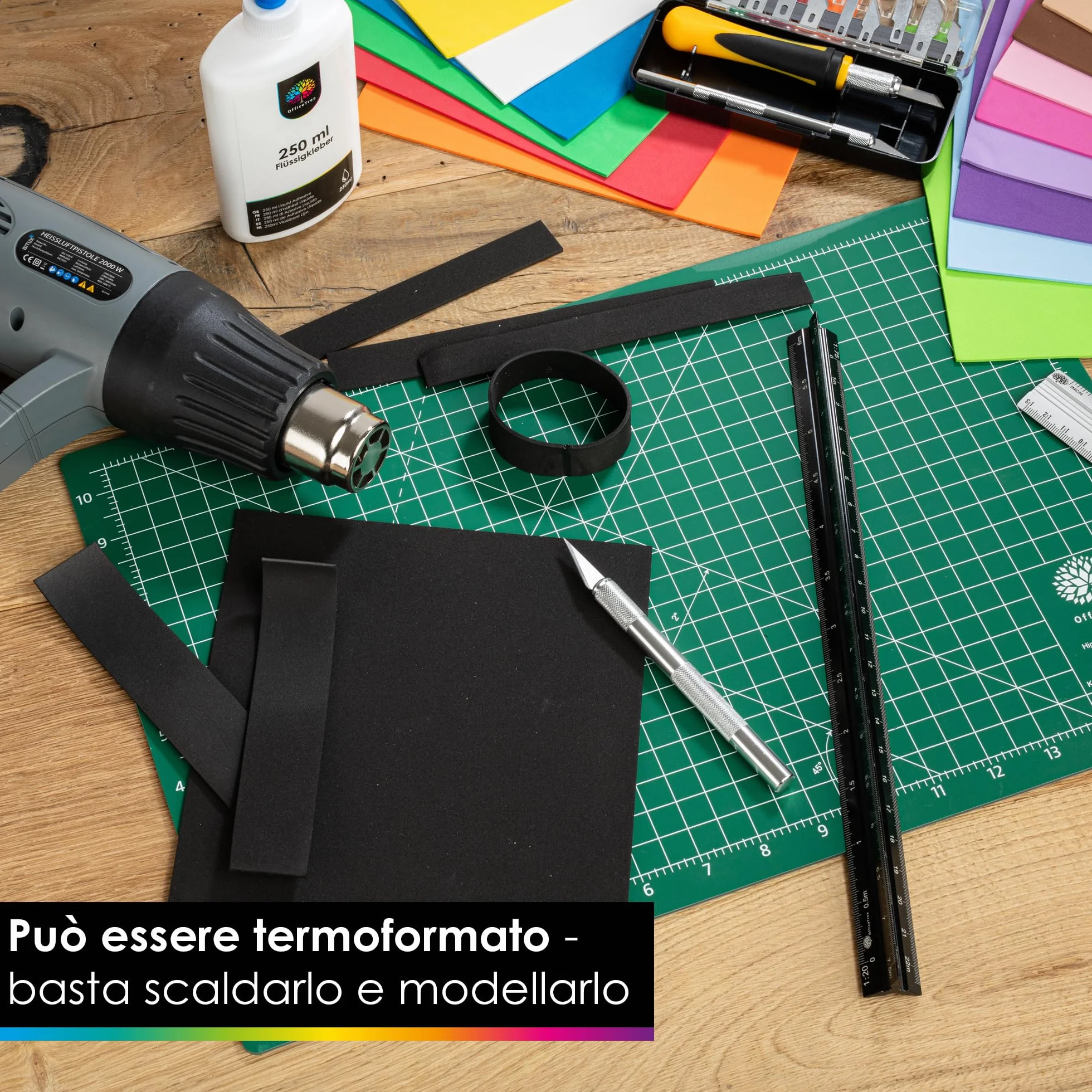 OfficeTree Gomma EVA Fogli A4 2mm 15 Colori - Gomma Crepla non Autoadesivo per Hobby Creativo