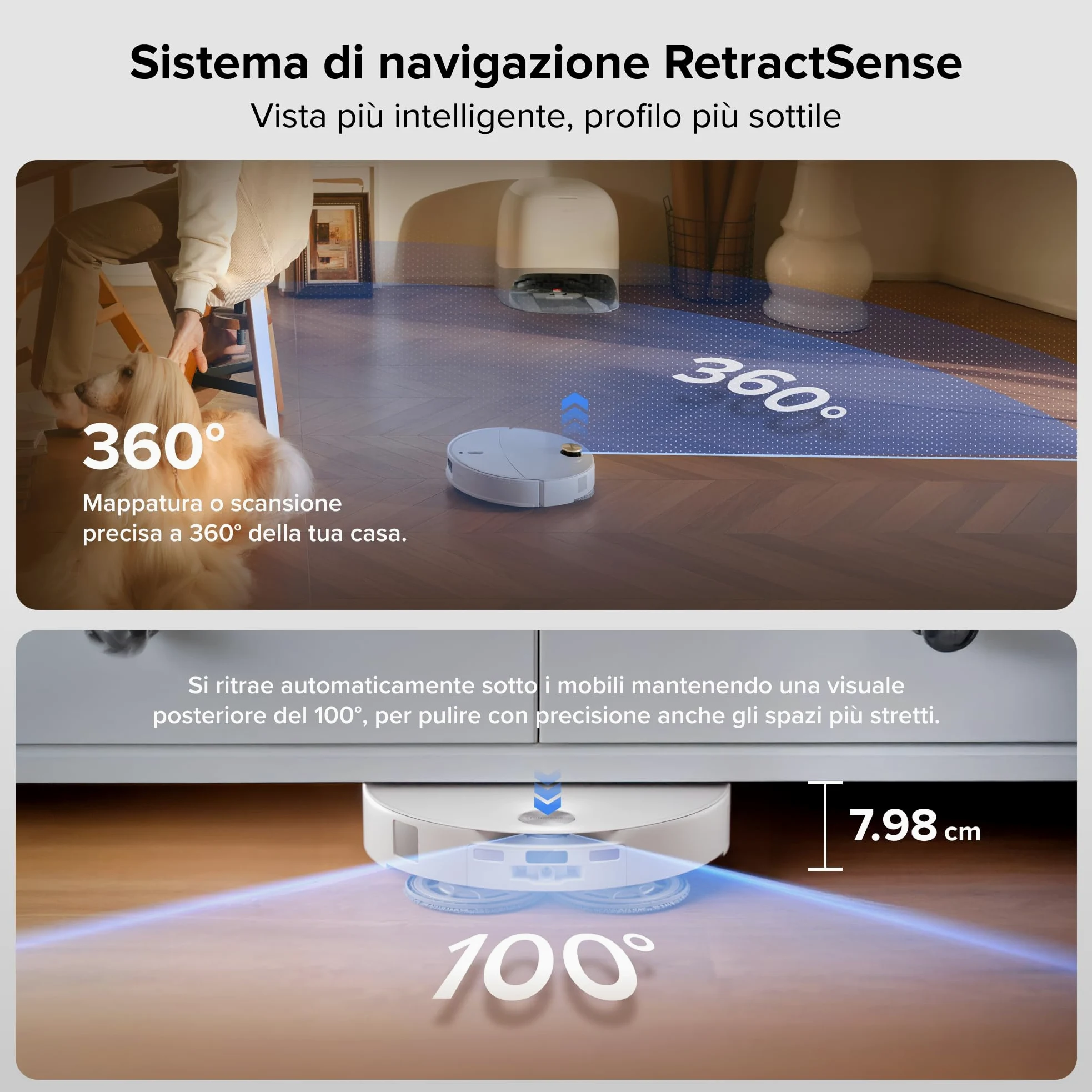 roborock Qrevo Curv 2 Pro Robot Aspirapolvere Lavapavimenti con LDS Retrattile, 7,98 cm, 25000 Pa, Zero-Grovigli, Acqua 100°C, Autopulente, Evita Ostacoli, per Peli di Animali Domestici