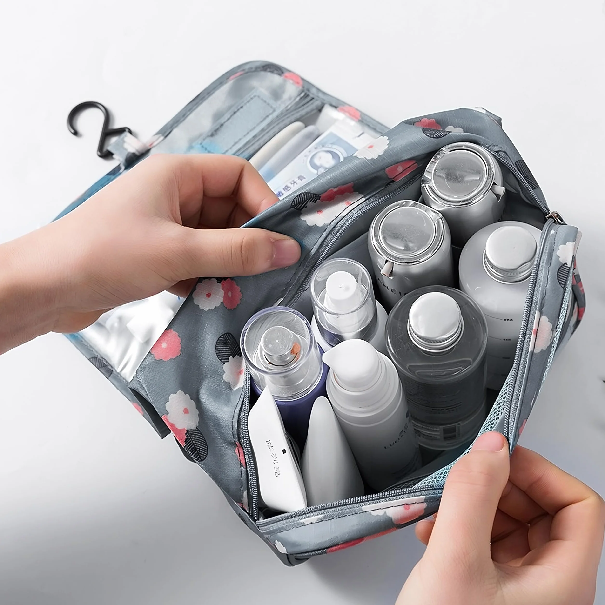 Retoo Beauty Case Donna Viaggio Impermeabile 24 x 9,5 x 19 cm Organizer Cosmetici Borsa con 6 Tasche Gancio Maniglia Tessuto Oxford Elegante Compatta Pieghevole Idea Regalo