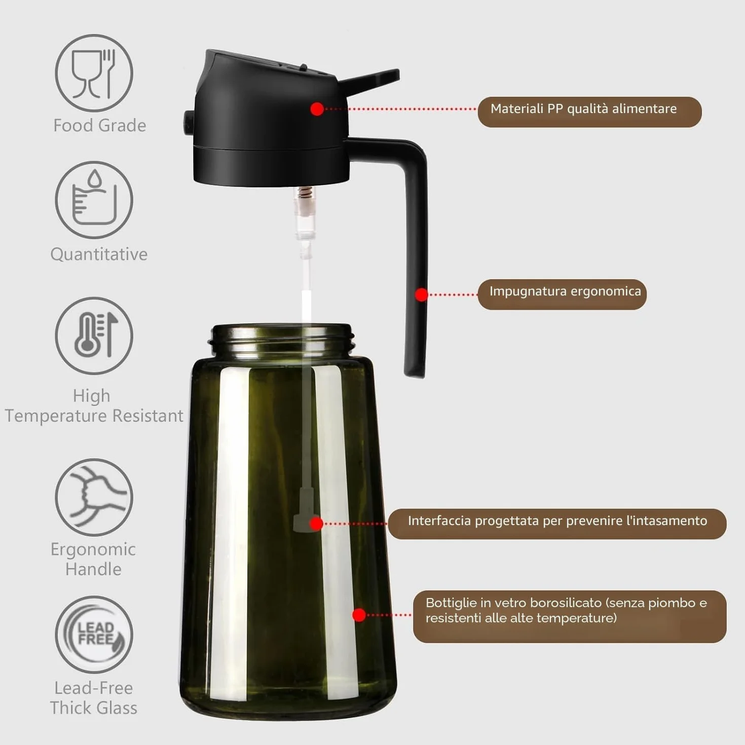 Spruzzatore Olio 470 ml Vetro Resistente alla Luce per Cucina Friggitrice Aria Insalata Barbecue