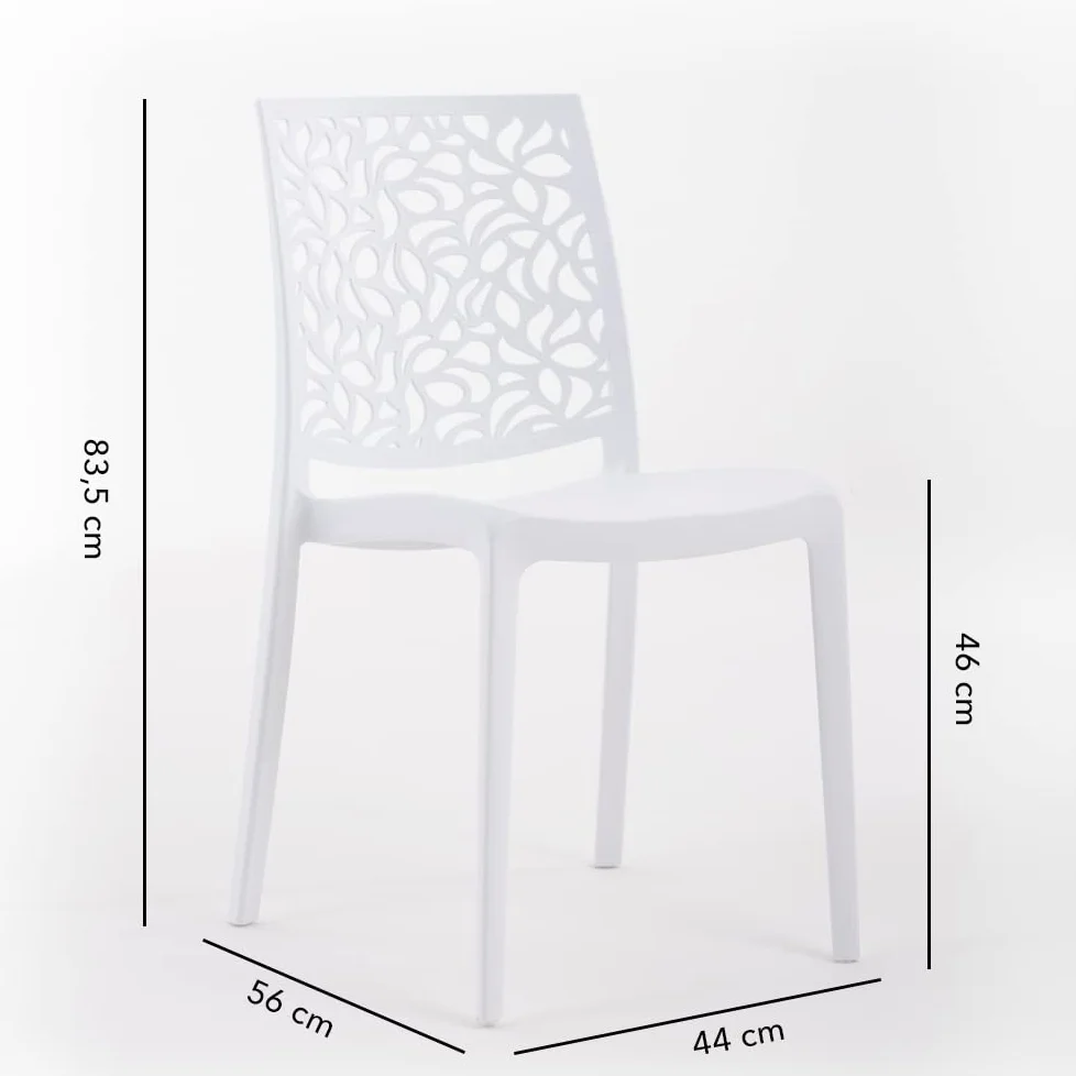 Set pranzo da giardino o esterno per 6 persone, tavolo in acciaio verniciato con doghe in polietilene effetto legno Bianco/Ardesia, 6 sedie in polipropilene con fibra di vetro Bianche - Thomas e Anna