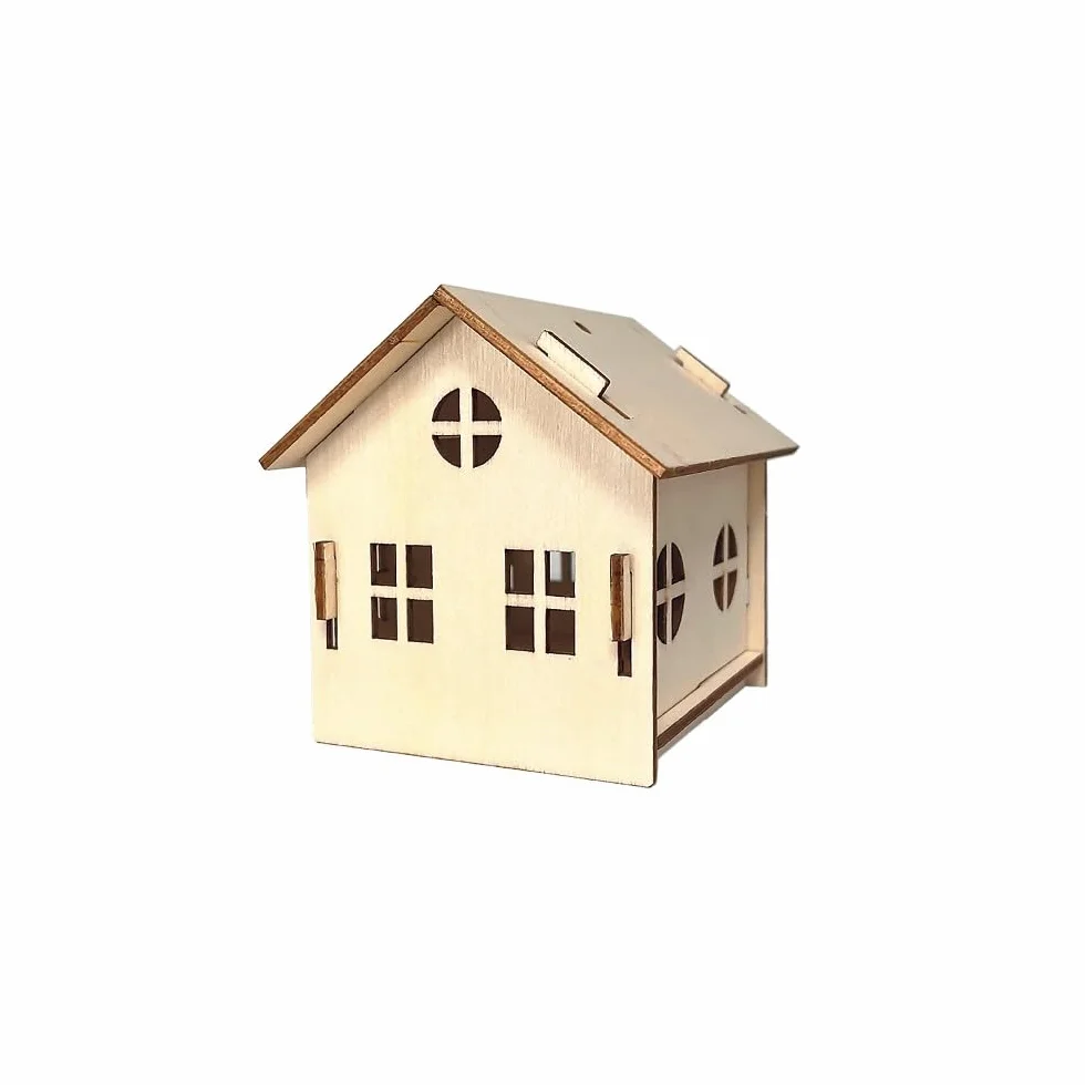 Casa di Legno Decorativa Naturale Miniatura da Assemblare per LED Tea Light 7,3 cm x 8,4 cm x 7,8 cm