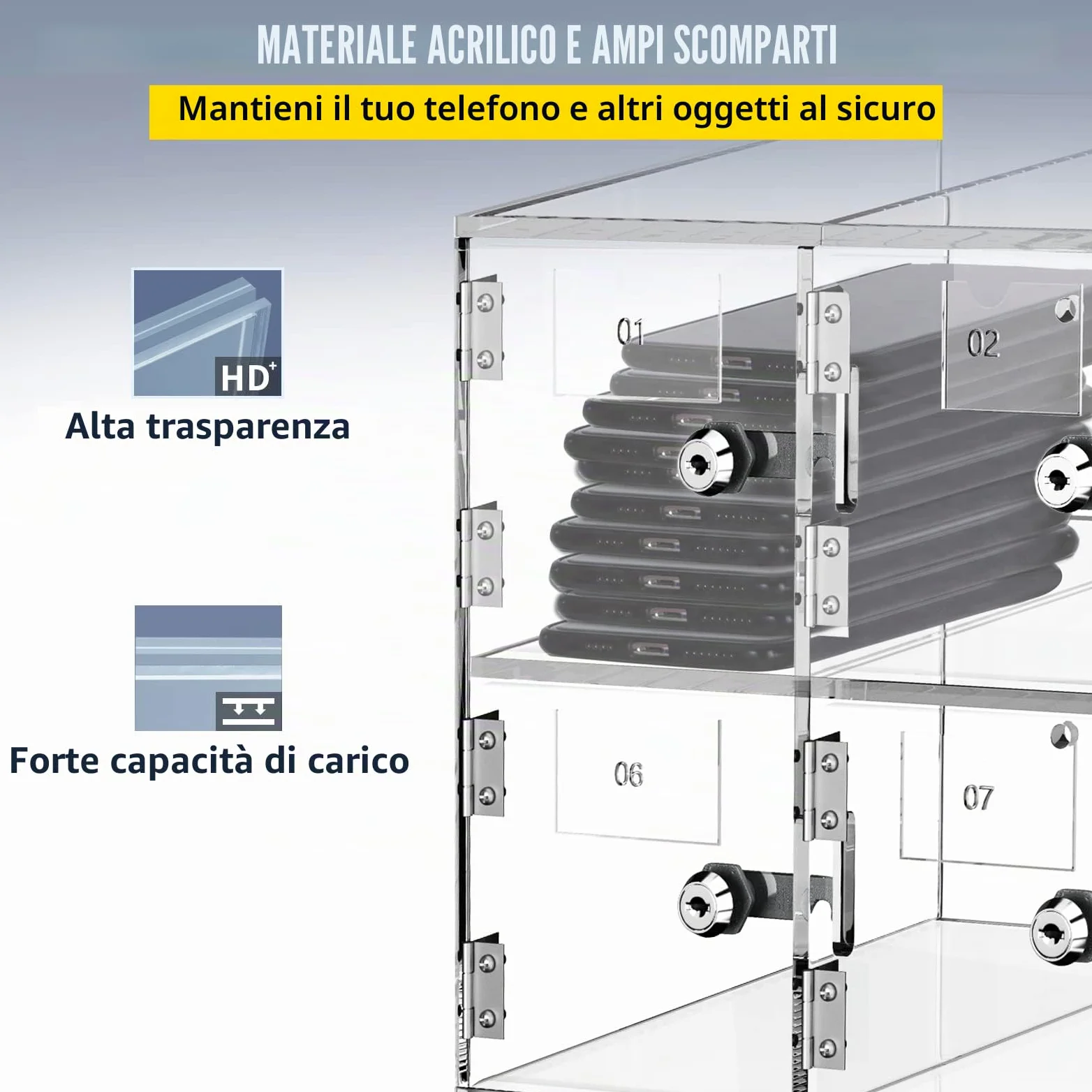 VEVOR Armadietto per Cellulare con 20 Scompartimenti Materiale Acrilico con Serrature e Chiavi, Armadietto da Parete per Ufficio Aula Palestra, Cassetta Deposito Oggetti, Acrilico Trasparente