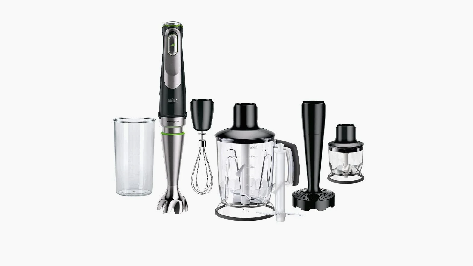 Braun MultiQuick 9 - Frullatore a Immersione Anti Splash, Selezione di Velocità Precisa, Active PowerDrive, Frullatore a Caraffa, Tritatutto, Bicchiere 600 mL, 1200W, Nero (MQ9147X)