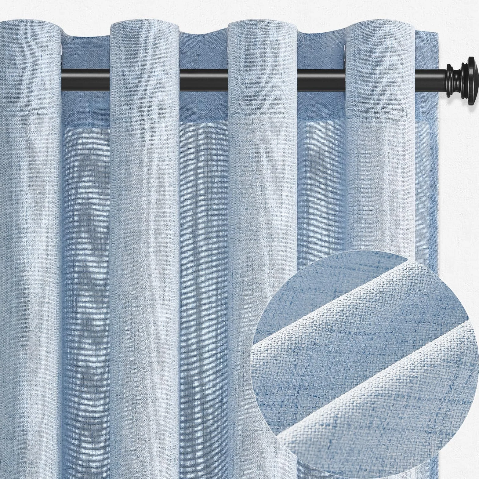 MRTREES Tenda in Voile Lino Semitrasparente Blu con Occhielli da Interno, Tende Moderne per Interni Soggiorno Moderne Camera da Letto Cameretta Bambini Salotto 2 Pezzi, 140x225 cm