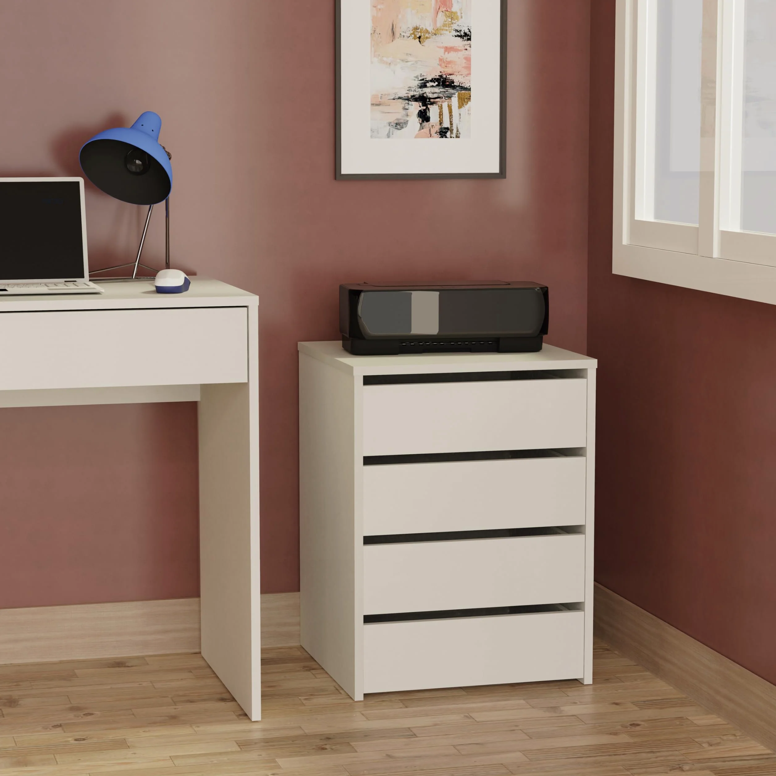 MUEBLES PITARCH | Cassettiera 4 Cassetti, Bianco Lucido, 63,5x46x45 cm (altezza x larghezza x profondità), Collezione Tibet