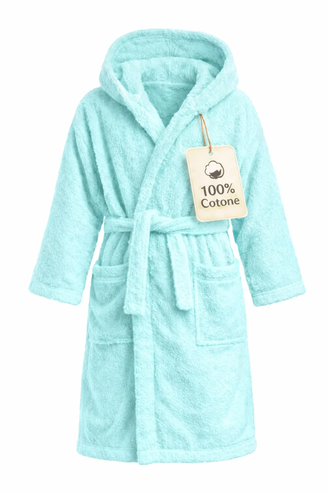 Accappatoio Bambino 100% Cotone 450 GSM Cappuccio Spugna Morbida Assorbente Bimbo Bambina 2-16 Anni