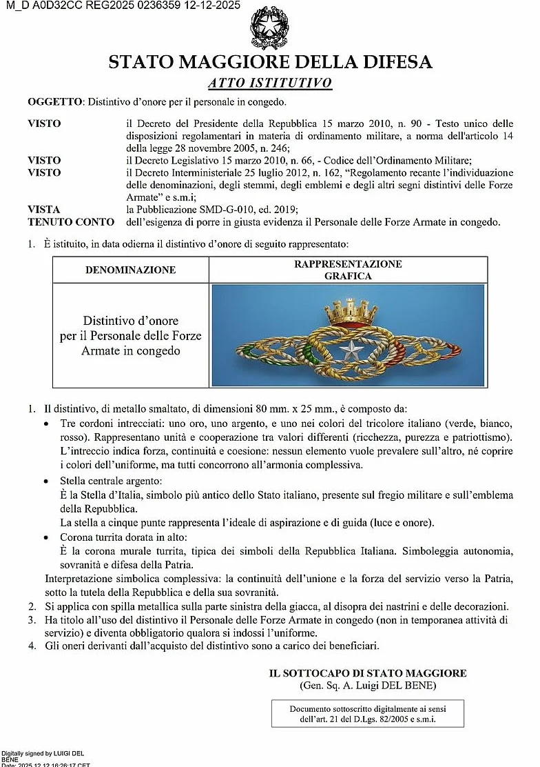 Distintivo d'Onore Personale in Congedo Forze Armate MISURA EXTRA GRANDE Fregio da Giacca 8x3 cm