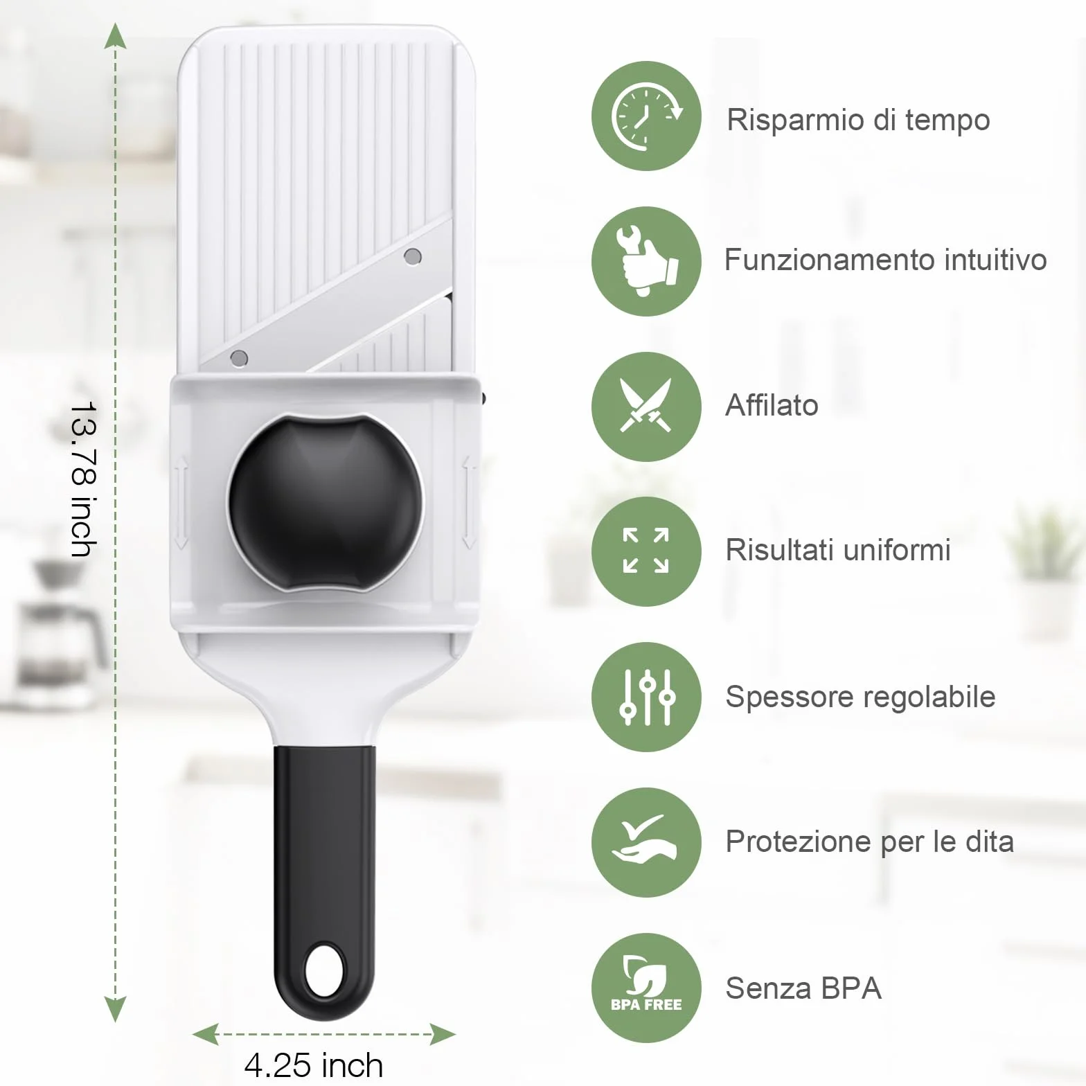 Ibergrif Mandolina per Verdure e Frutta Affettatrice Regolabile 1–4 mm con Protezione per le Dita