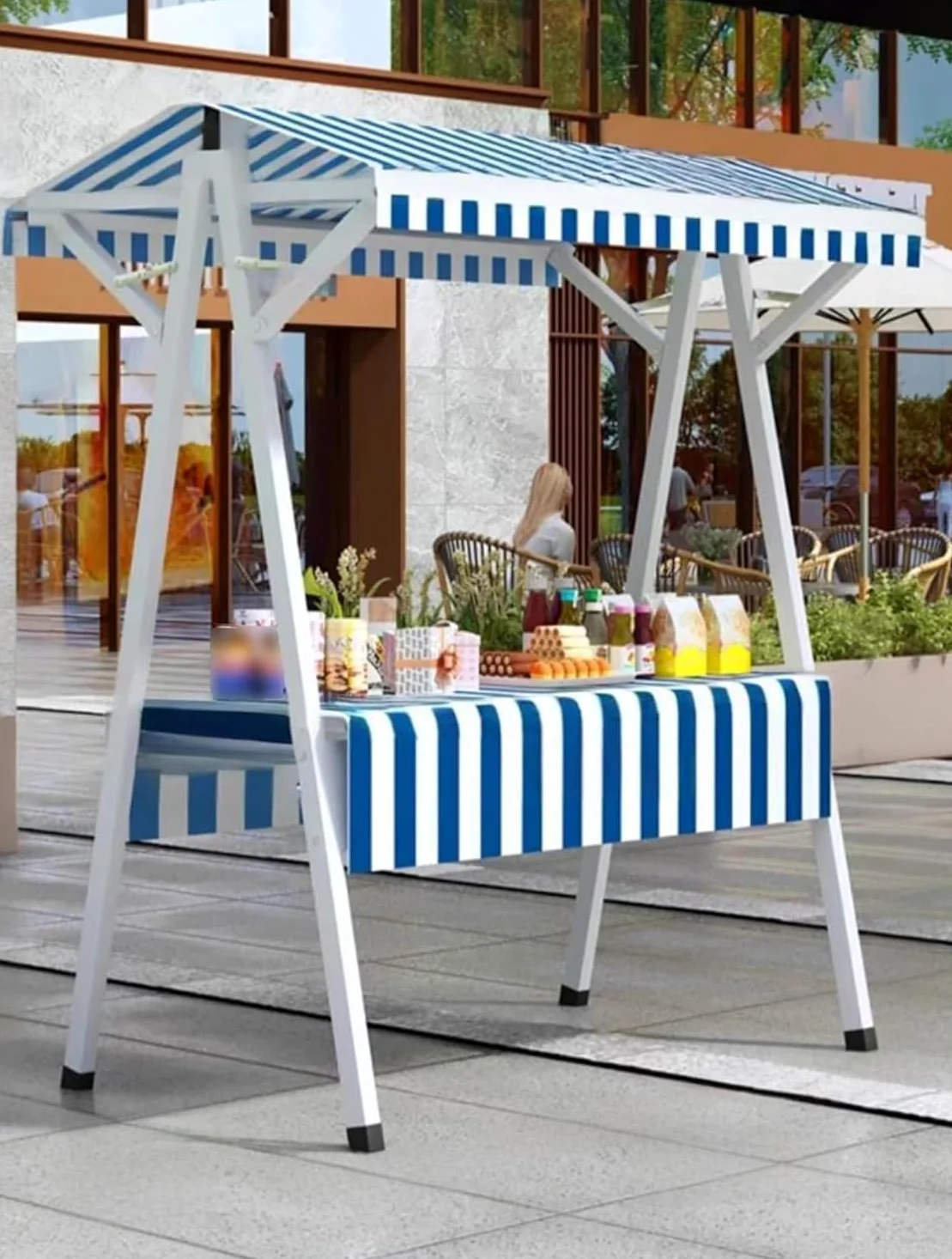Carrello per bancarelle, Carrello Mobile per Cibo da Strada con Ruote, espositore per bancarelle del Mercato all'aperto, scaffali modulari per venditori, allestimento Pronto per Il Cibo (Blu