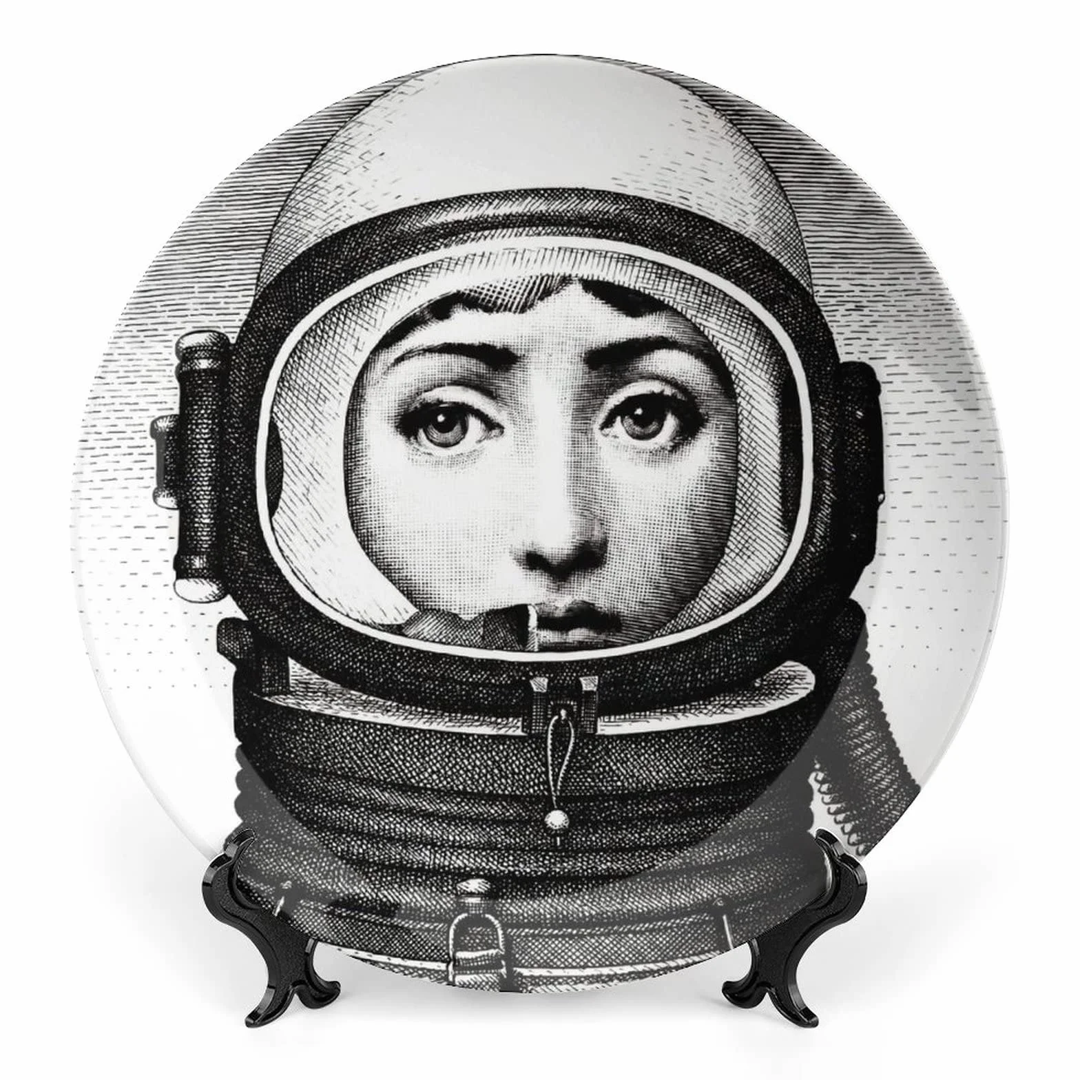 Piatto Lina Cavalieri, Piatto decorativo Fornase per trucco facciale da appendere alla parete, incluso staffa e gancio a molla speciale, stile-33, 15,2 cm