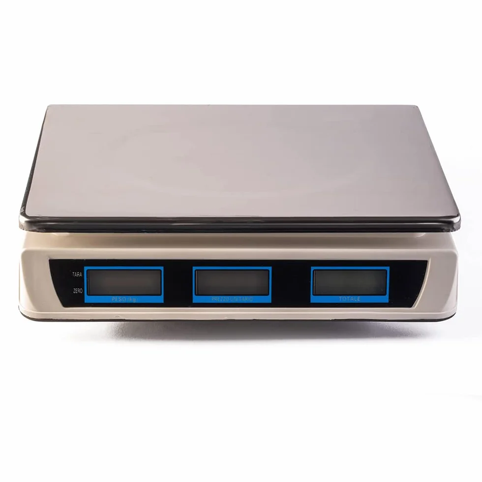 AMC Bilancia elettronica digitale da banco con 7 tasti di memoria, acciaio inox, 6 lcd, totale e peso portata max 40 kg divisione 2g