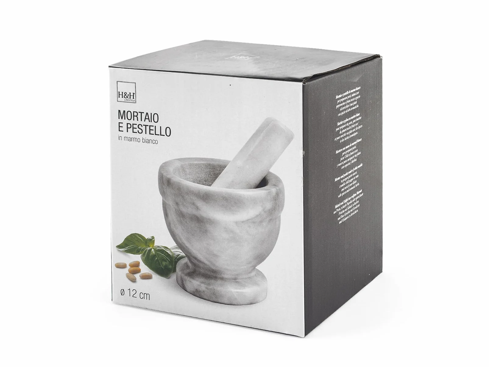 Mortaio con Pestello Marmo Bianco/Grigio 12 cm