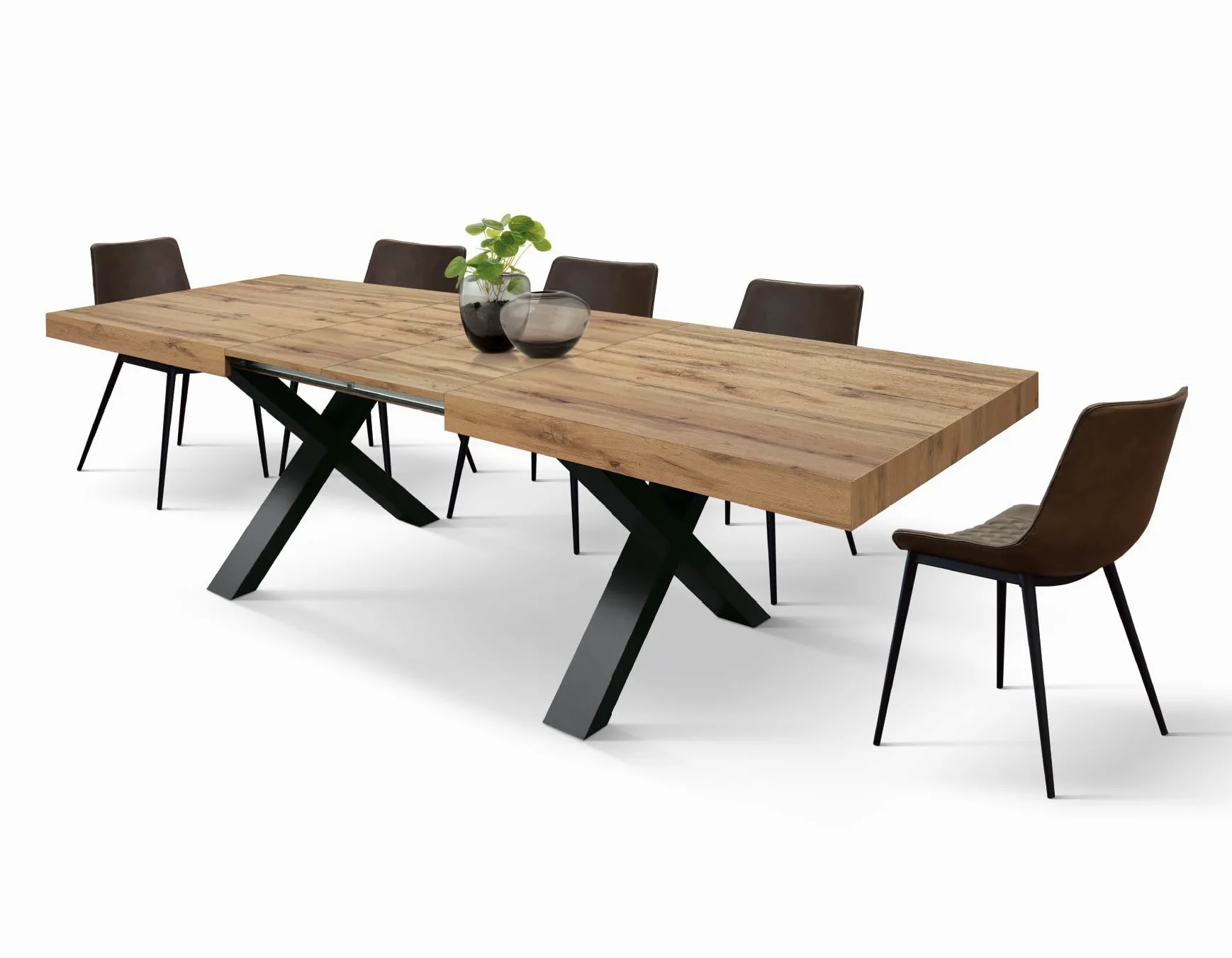 PAZZO DESIGN Tavolo Allungabile Marco, Tavolo Soggiorno, Cucina, Gambe Incrociate X Nere, Made in Italy, Rovere Rustico, 180x90x76 cm - id_1998